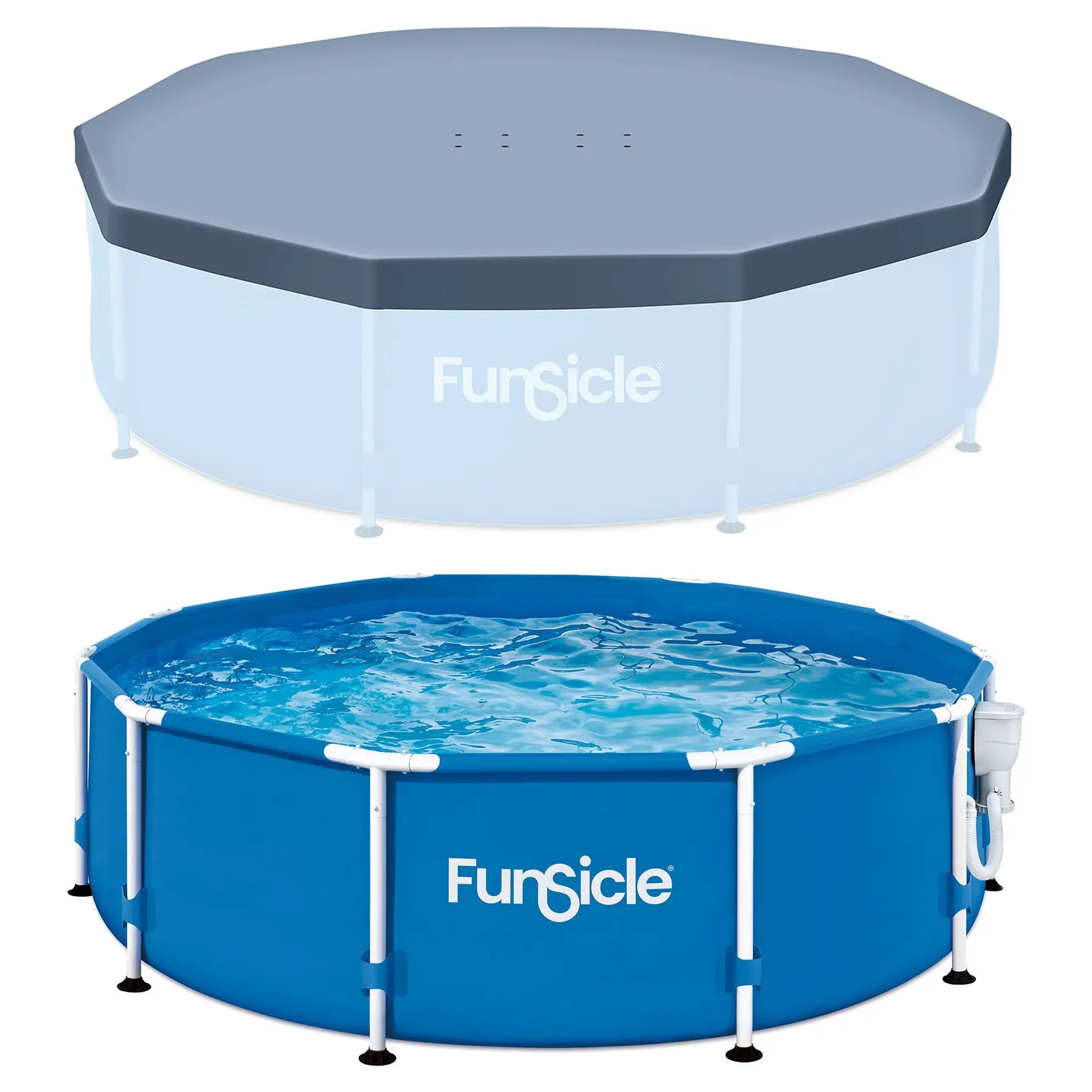 Funsicle 10' x 30" Outdoor Activity Round Frame Pool with 10' Debris Cover, Blue