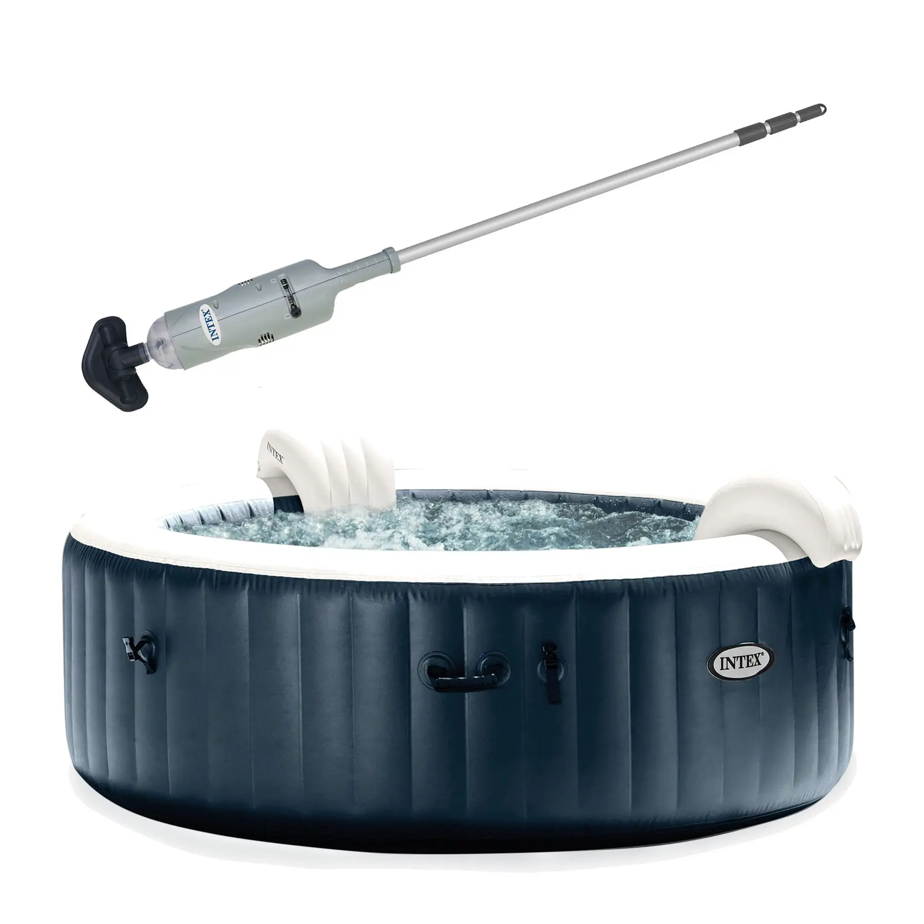 Intex Handheld Pool Vacuum with PureSpa 6 Person Inflatable Hot Tub, Cobalt Blue