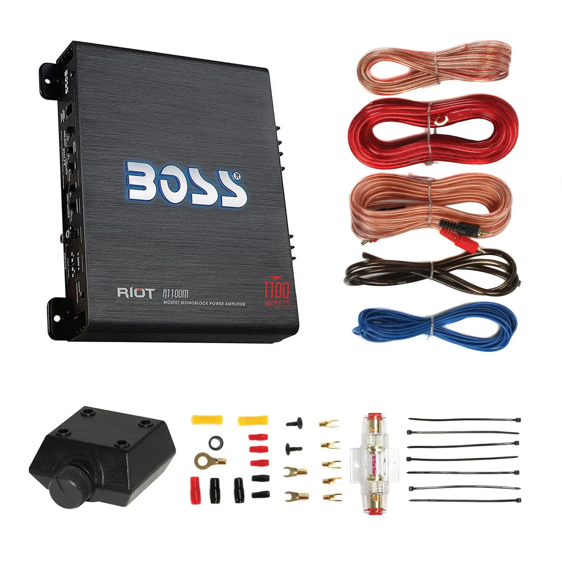 New BOSS R1100M 1100W Mono Car Audio Amplifier Amp & 8 Gauge Amp Wiring Kit