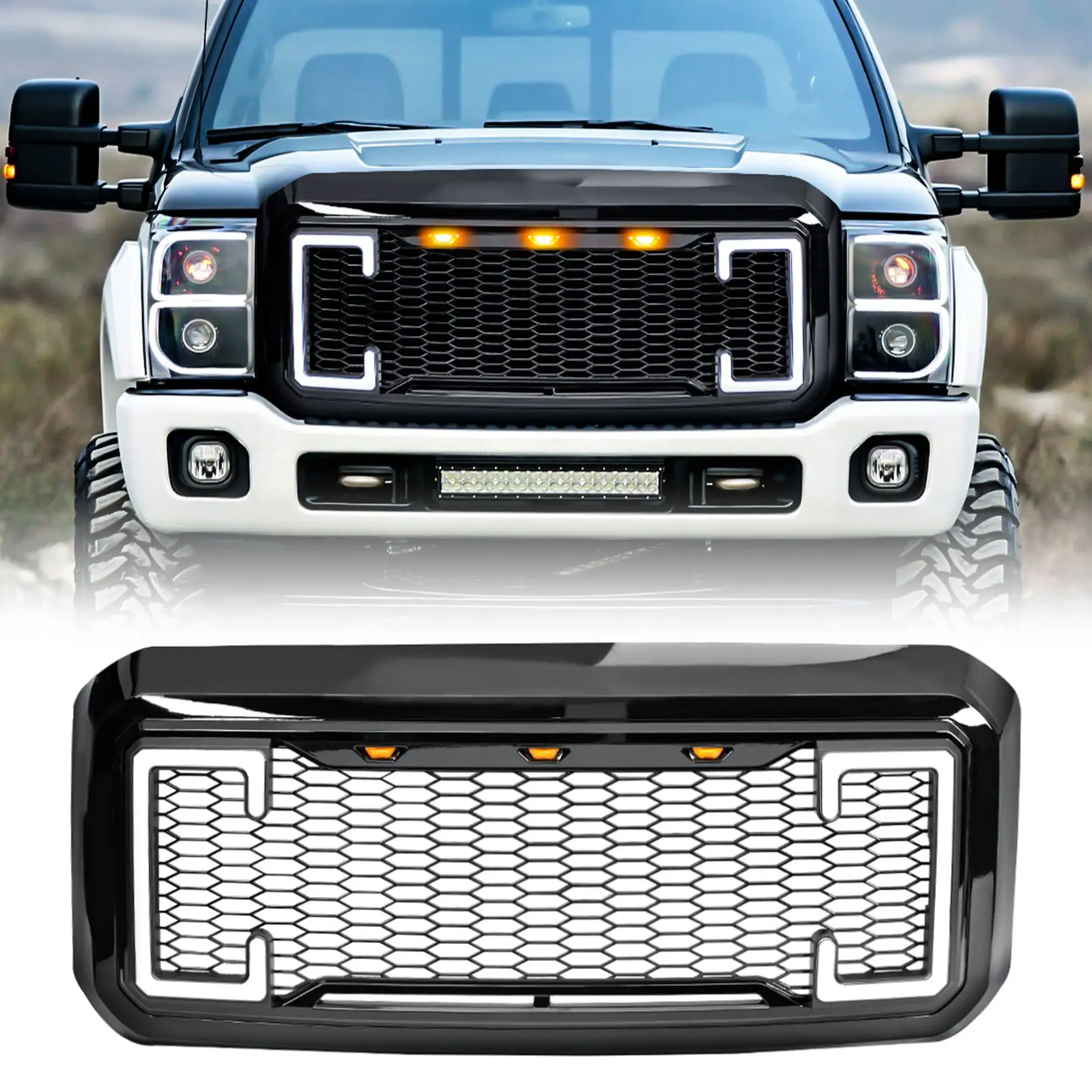 AMERICAN MODIFIED Raptor Style Mesh Grille for 2011-2016 Ford F250/350/450/550