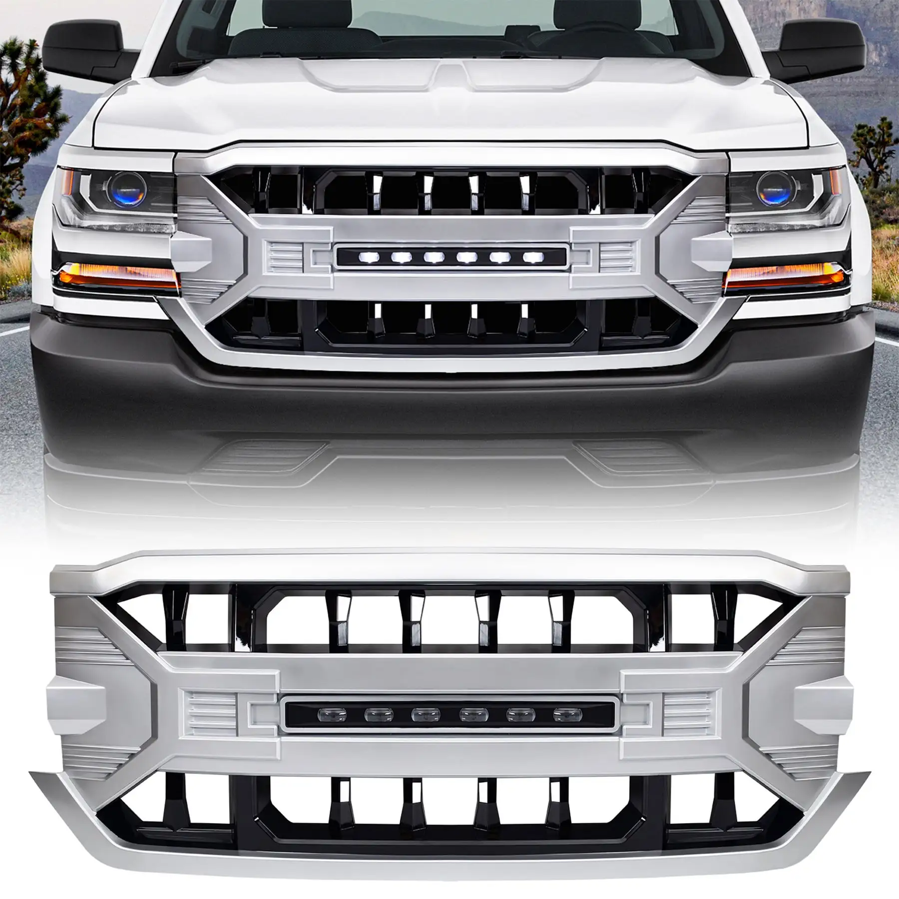 AMERICAN MODIFIED Armor Grille for 2016-2019 Chevrolet Silverado 1500, Silver