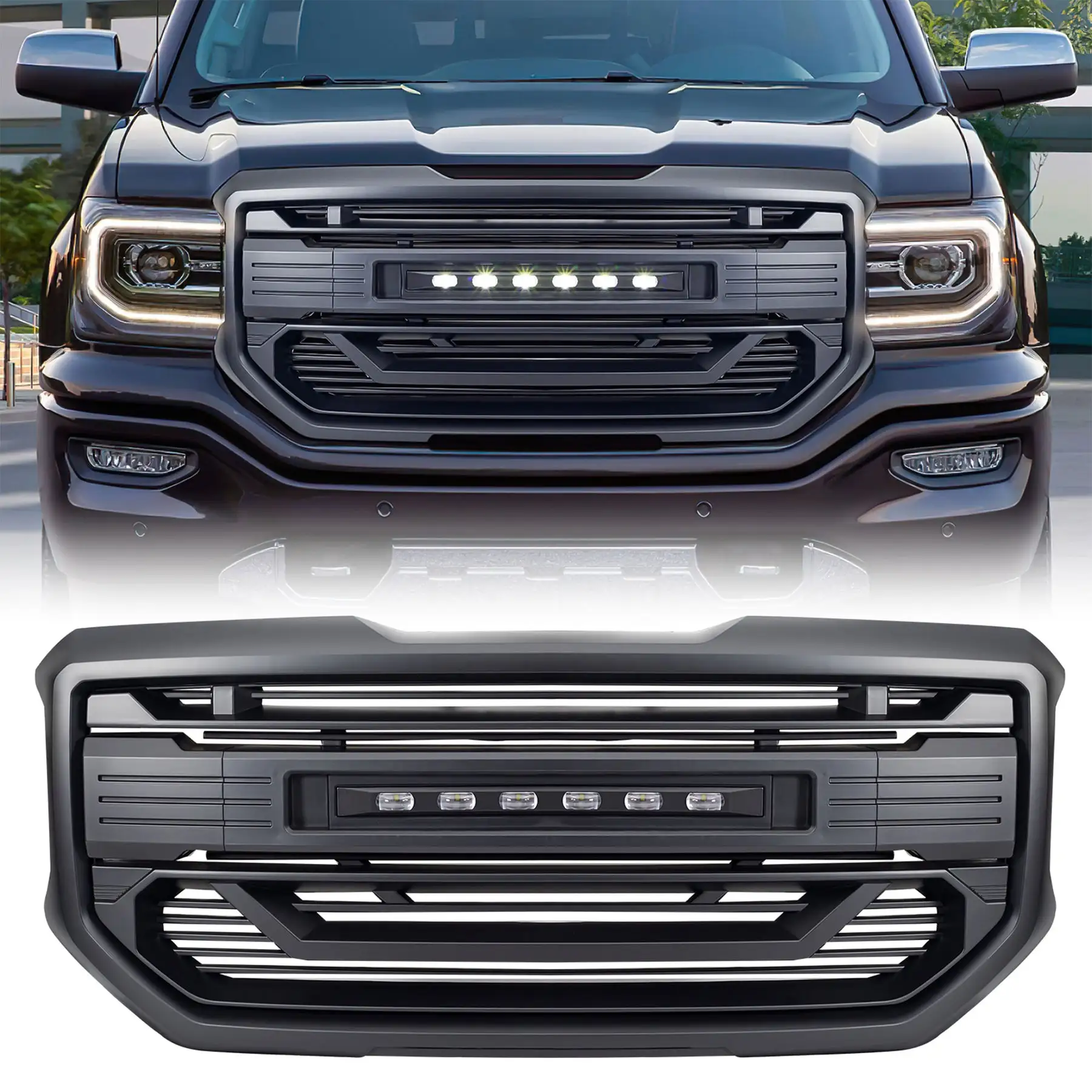 AMERICAN MODIFIED Armor Grille for 2016 to 2018 GMC Sierra 1500, Matte Black