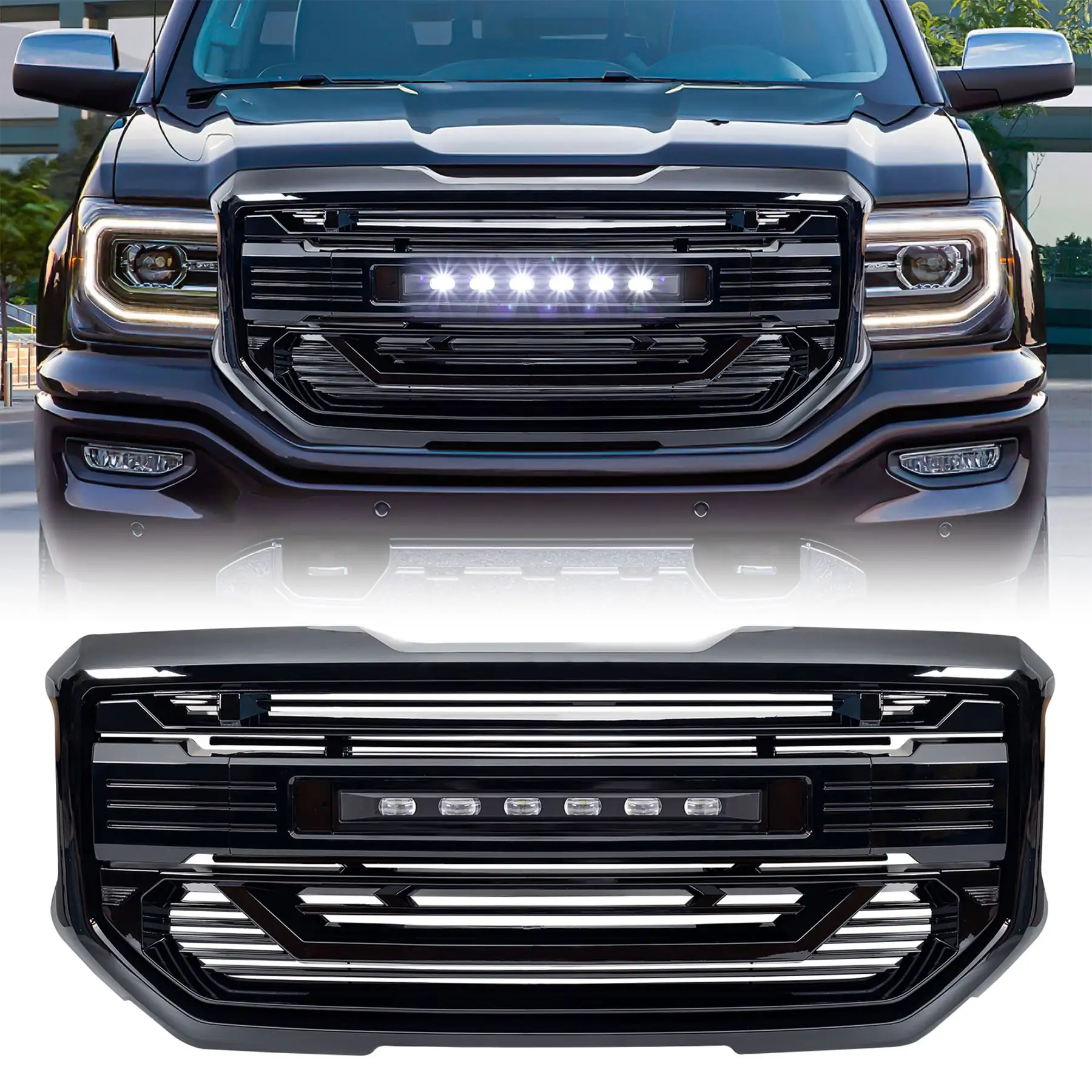 AMERICAN MODIFIED Armor Grille for 2016 to 2018 GMC Sierra 1500, Glossy Black