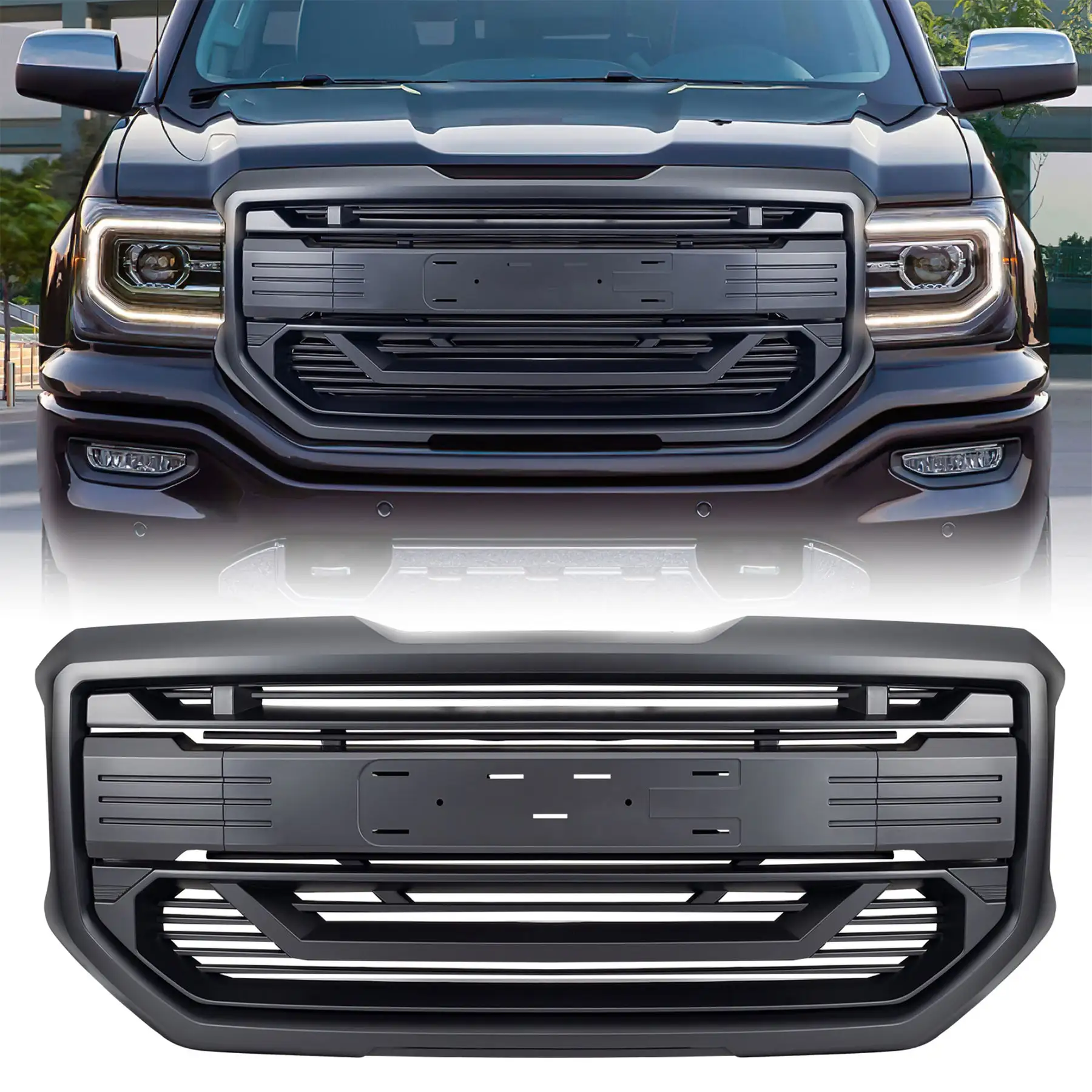 AMERICAN MODIFIED Armor Grille for 2016 to 2018 GMC Sierra 1500, Matte Black