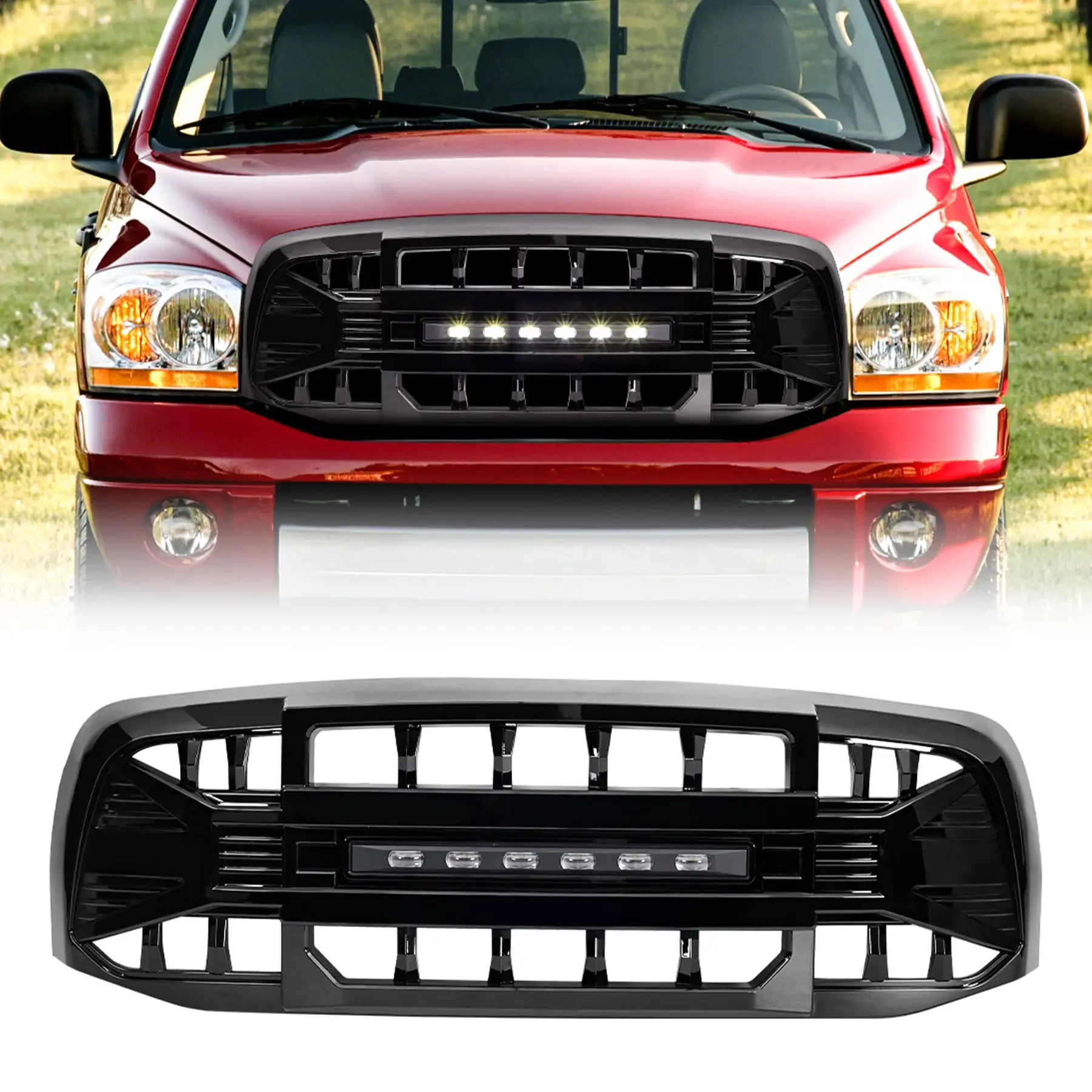 AMERICAN MODIFIED Armor Grille for 2006 to 2008 Dodge Ram 1500, Glossy Black