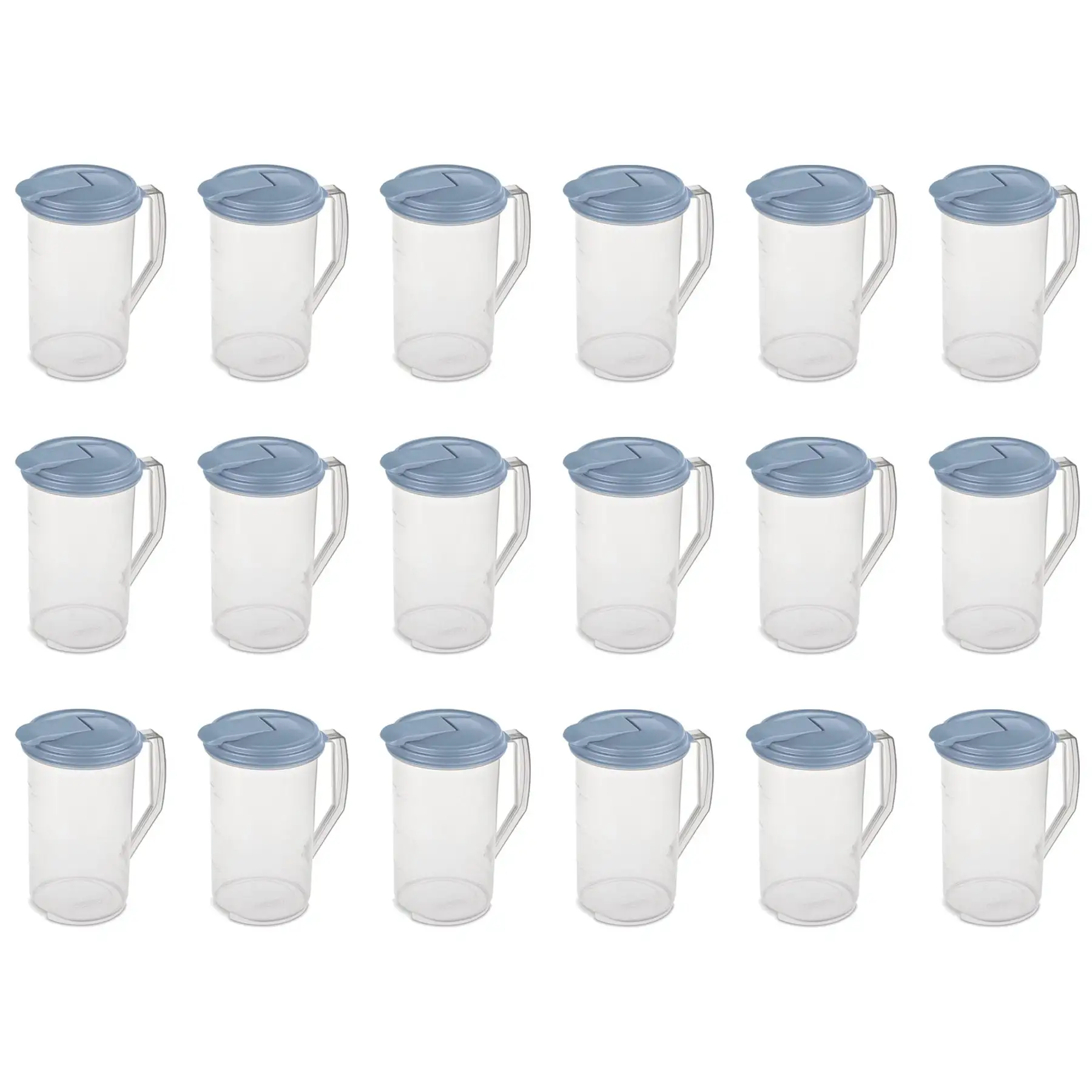 Sterilite 2 Quart Plastic Hinged Pitcher with Comfort Grip Handle, Blue, 18-Pack