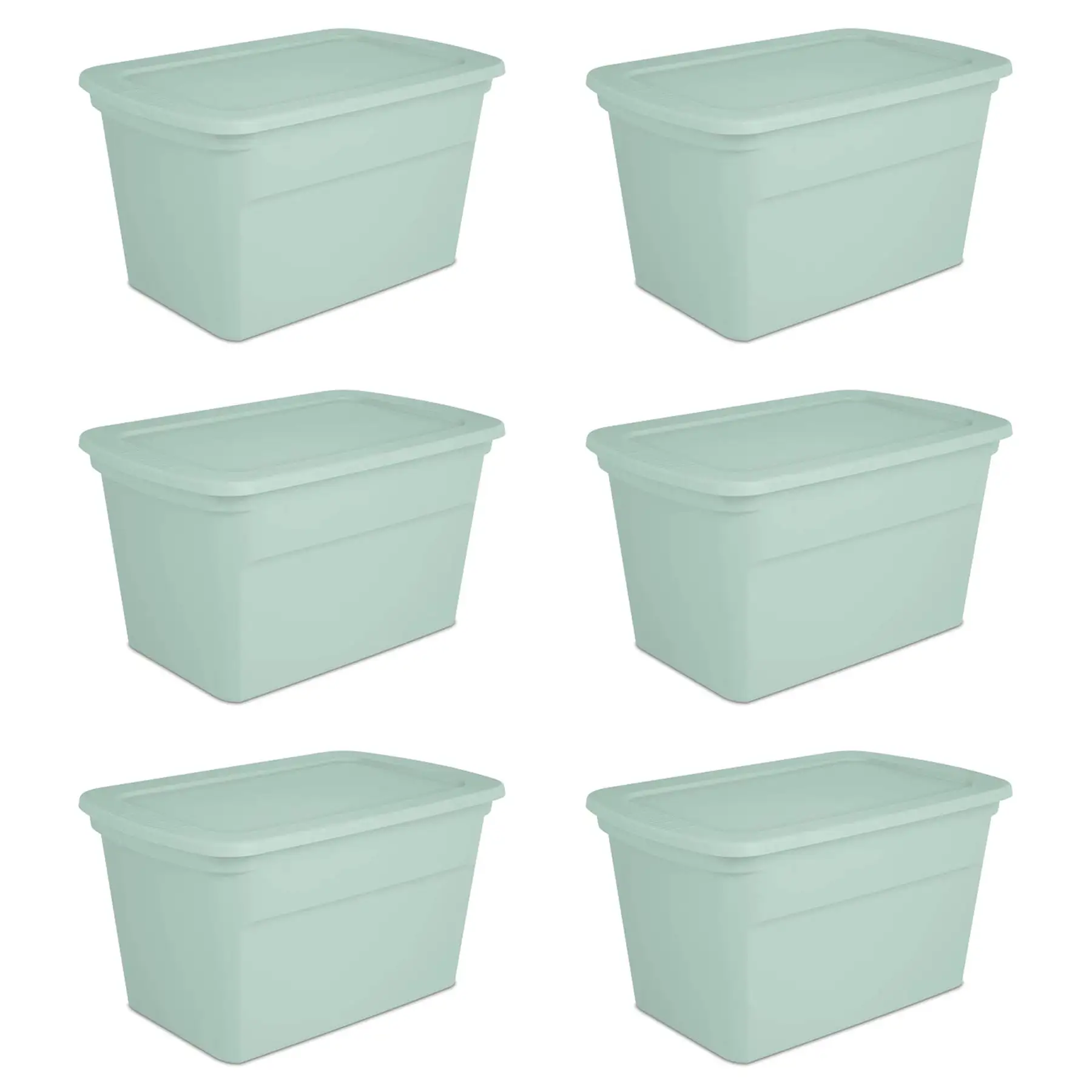 Sterilite 30 Gal Latch Tote with Handles for Home Storage, Mindful Mint (6 Pack)