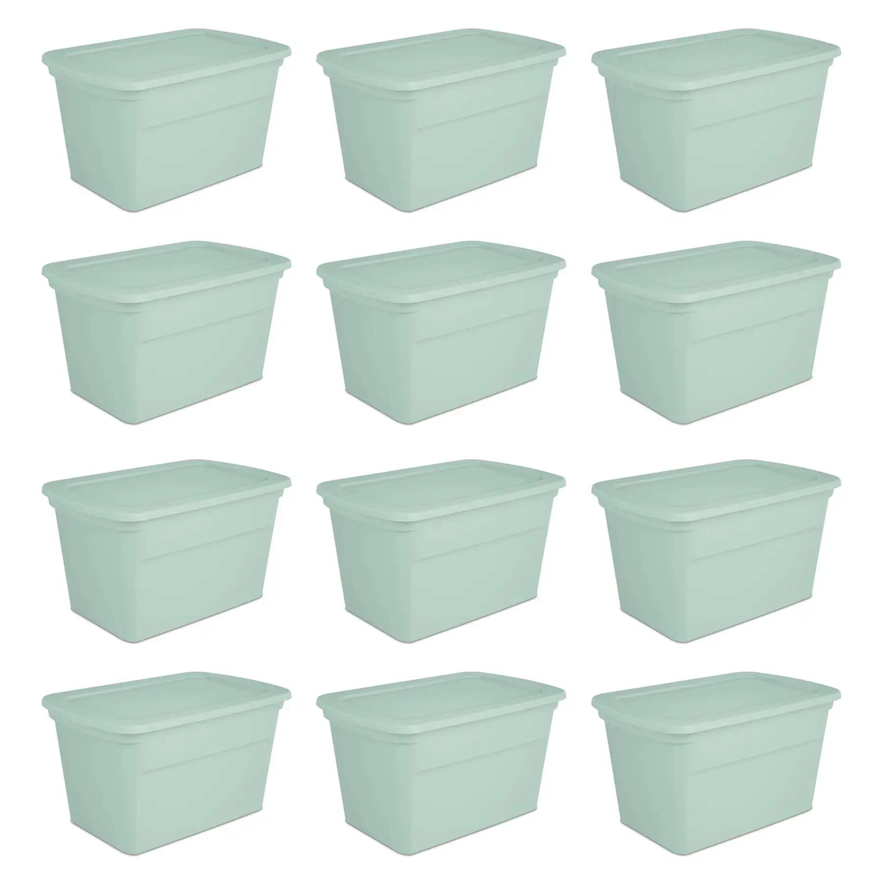 Sterilite 30 Gal Latch Tote with Handle for Home Storage, Mindful Mint (12 Pack)