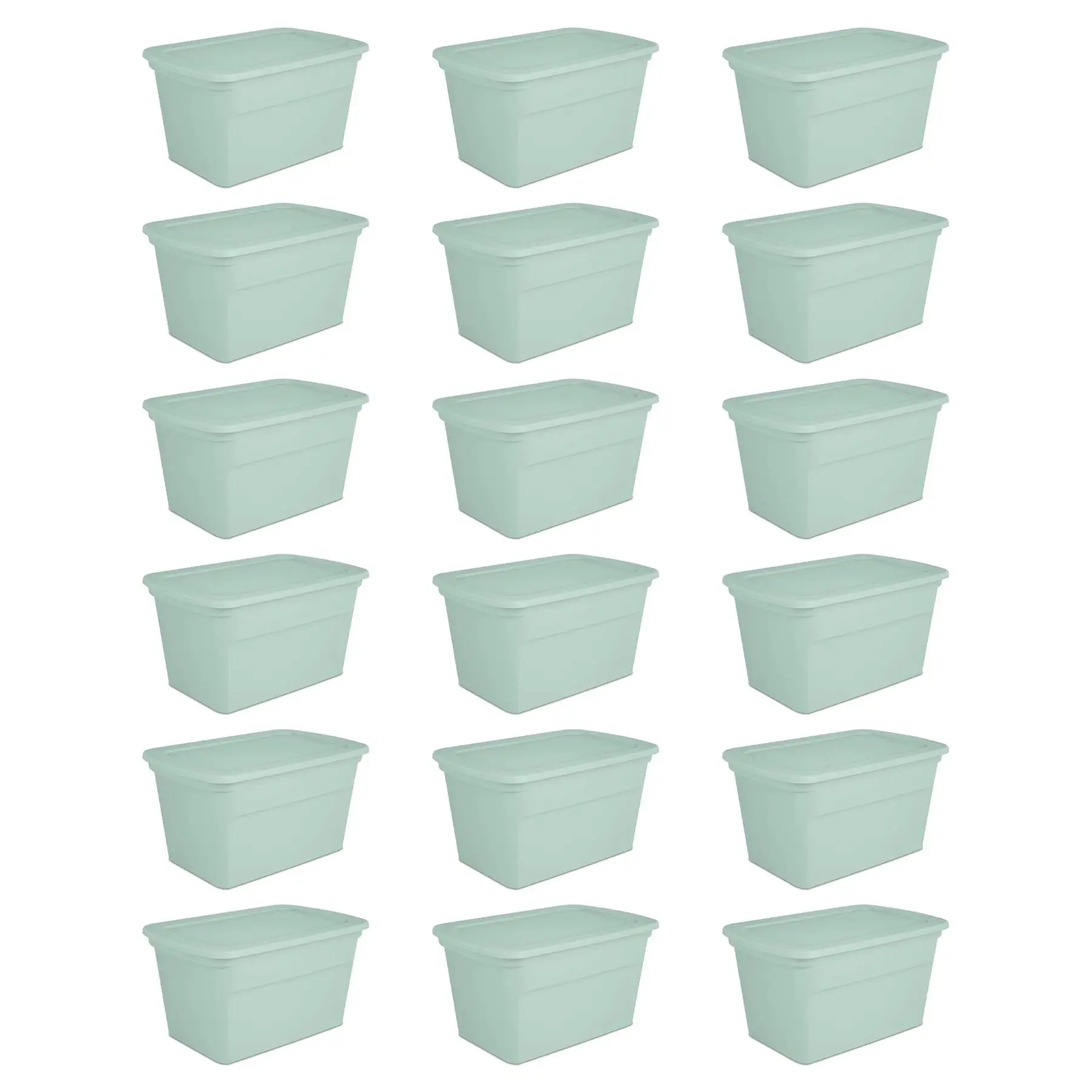 Sterilite 30 Gal Latch Tote with Handle for Home Storage, Mindful Mint (18 Pack)