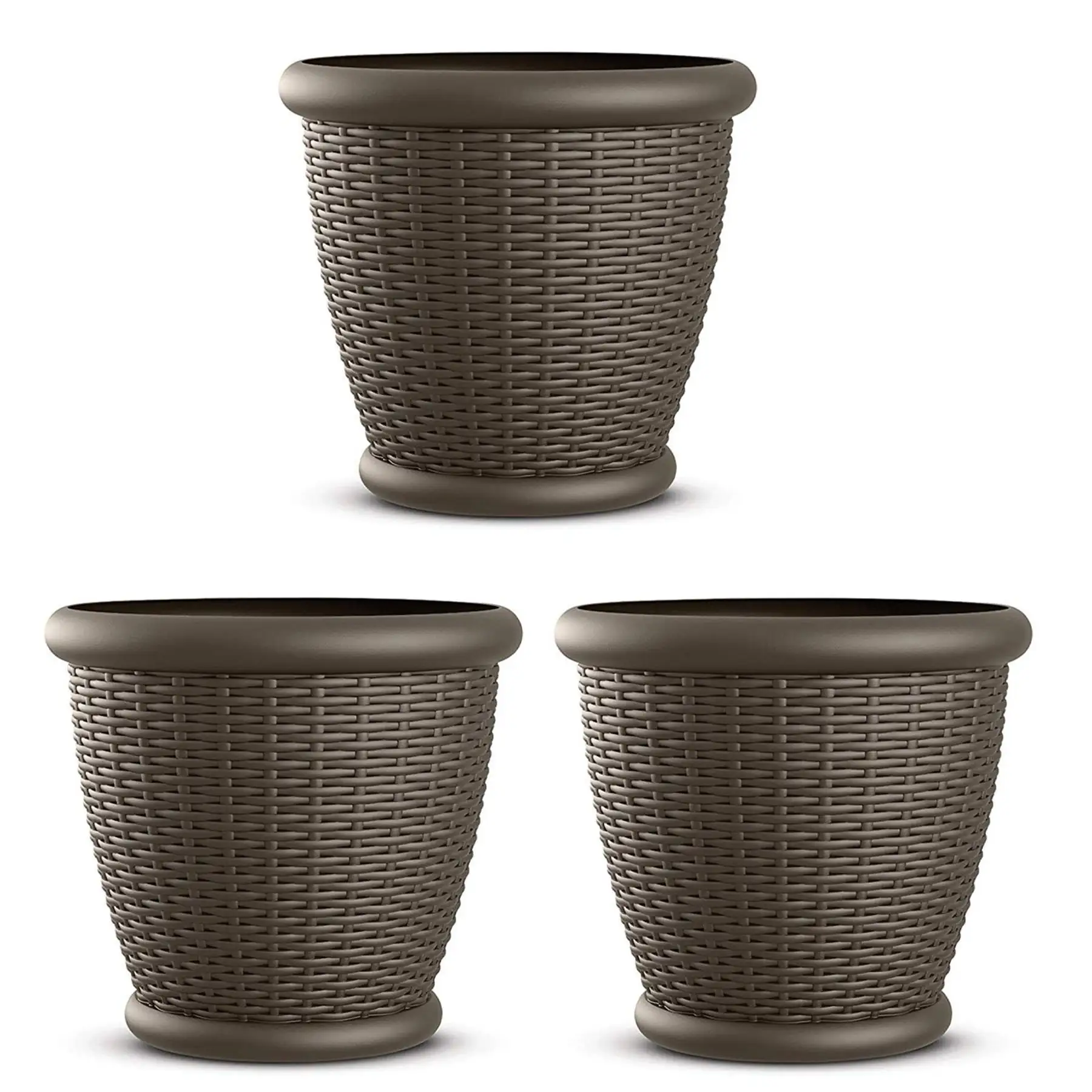 Suncast Willow 18" Plastic Decorative Wicker Patio Planter Pot, Java (3 Pack)