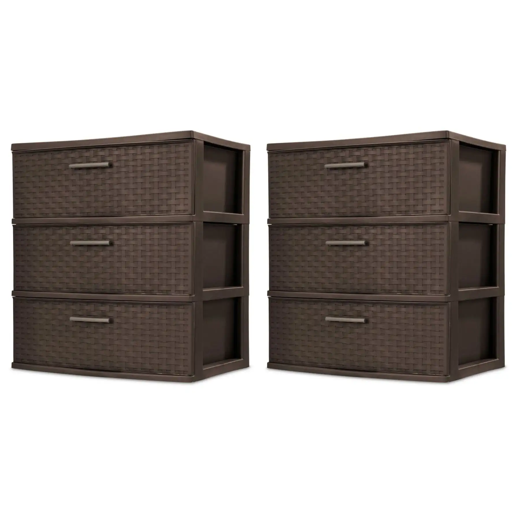 Sterilite 3 Drawer Wide Weave Storage Tower Plastic Organizer Drawers (2 Pack)