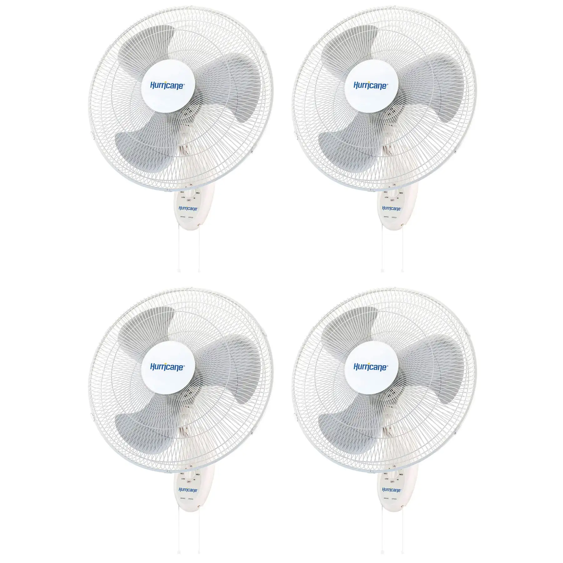 Hurricane Supreme 18" 90 Degree Oscillating 3 Speed Wall Mounted Fan, (4 Pack)