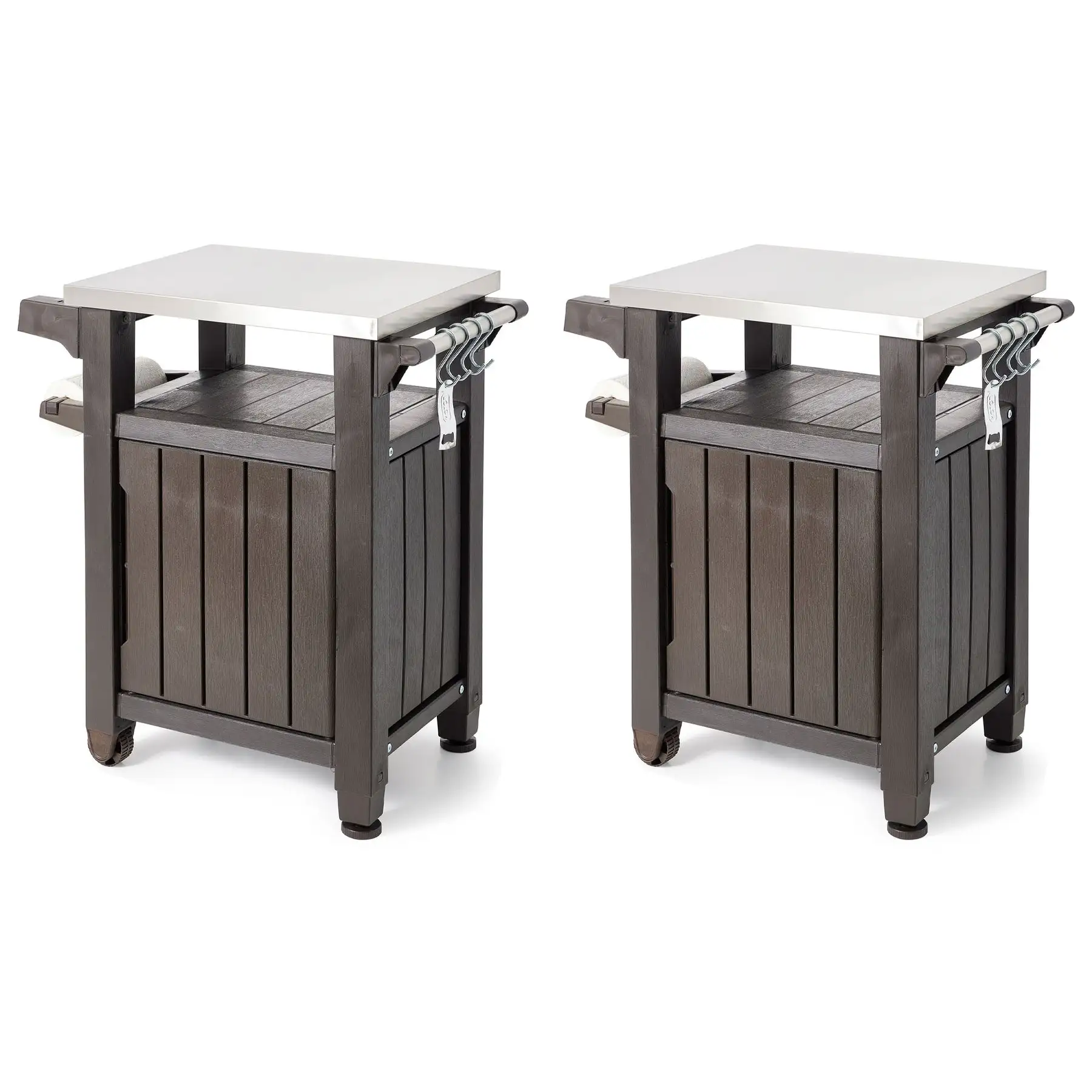 Keter Unity 40 Gallon Stainless Steel Top Storage Grilling Bar Cart (Set of 2)