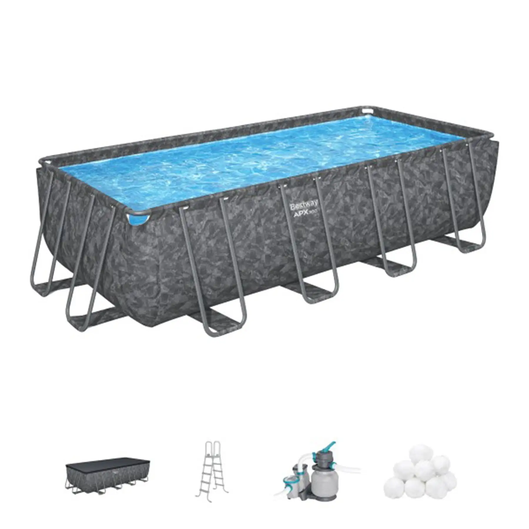 Bestway APX 365 18' x 9' x 52" Rectangular Above Ground Swimming Pool Set, Gray