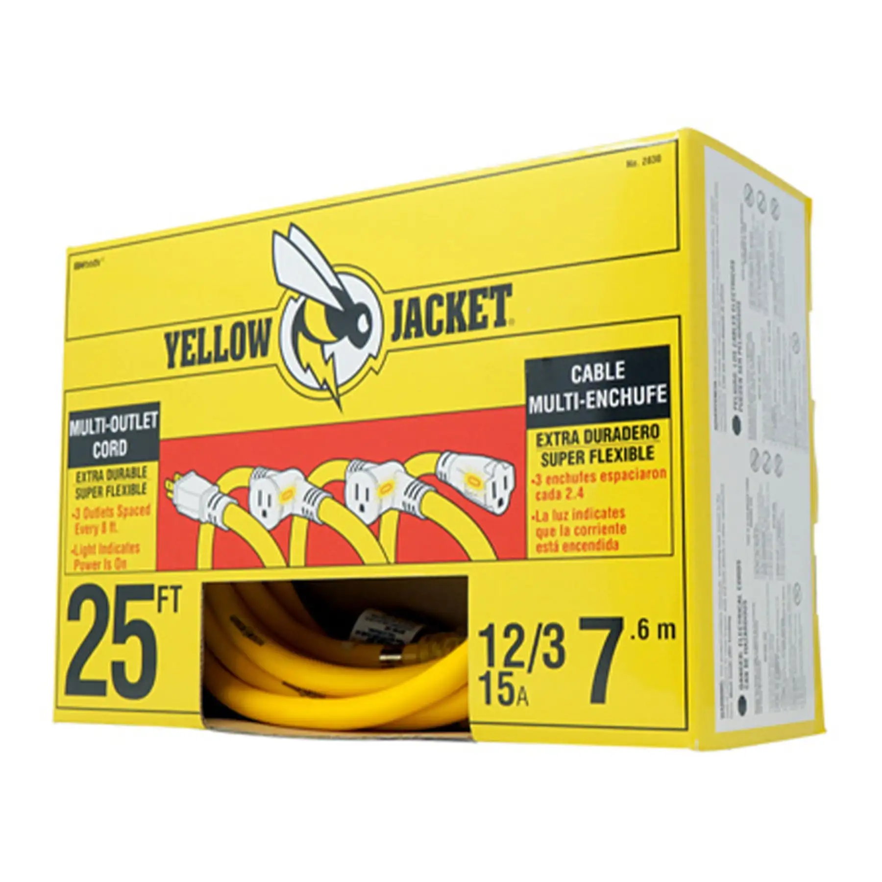 Southwire Yellow Jacket 25' Industrial Commercial 3 Outlet Extension Power Cord