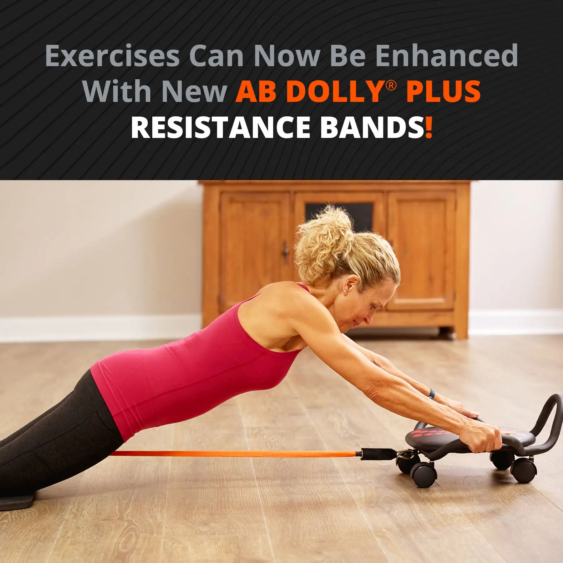 AB Dolly Plus Home Core Fitness Ab Exercise Workout Equipment & Resistance Bands - Image 2