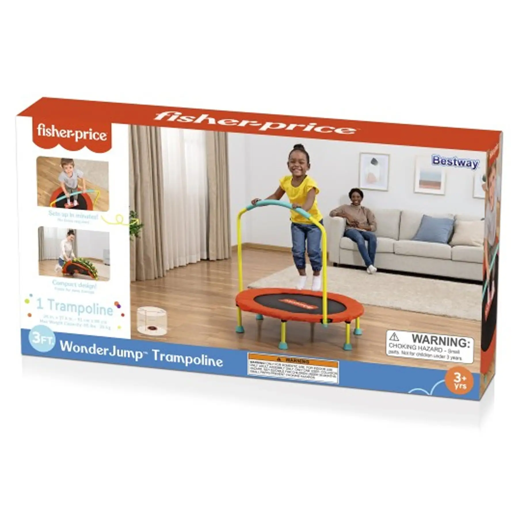 Fisher-Price WonderJump 36" Round Indoor Mini Trampoline Kids Toy, Multicolor - Image 2