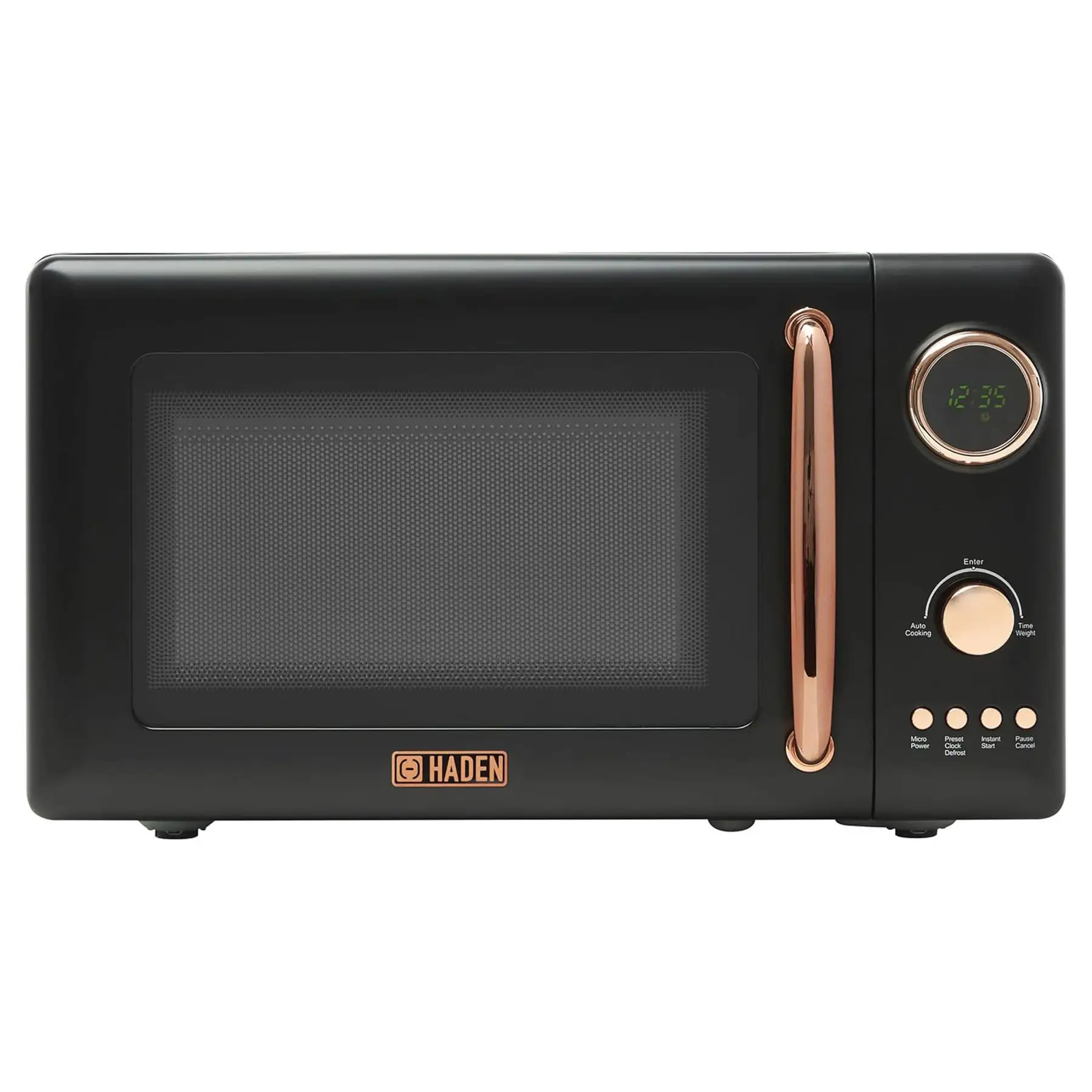 Haden 700 Watt 0.7 Cubic Foot Microwave Oven with Digital Controls, Black/Copper