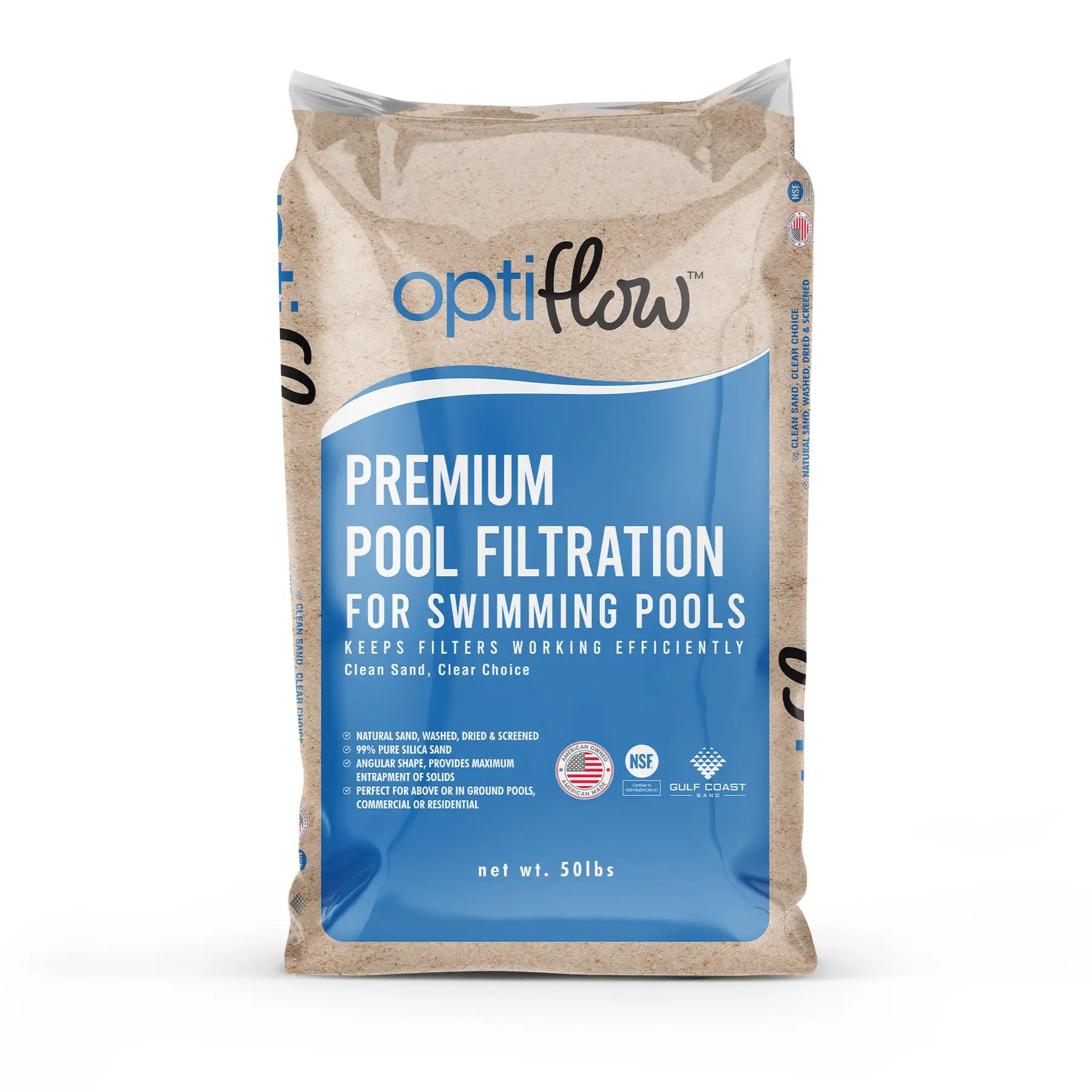 OptiFlow 50 Pound Premium Pool Filter Sand, Filtration Angular Sand with Pure Silica Formula