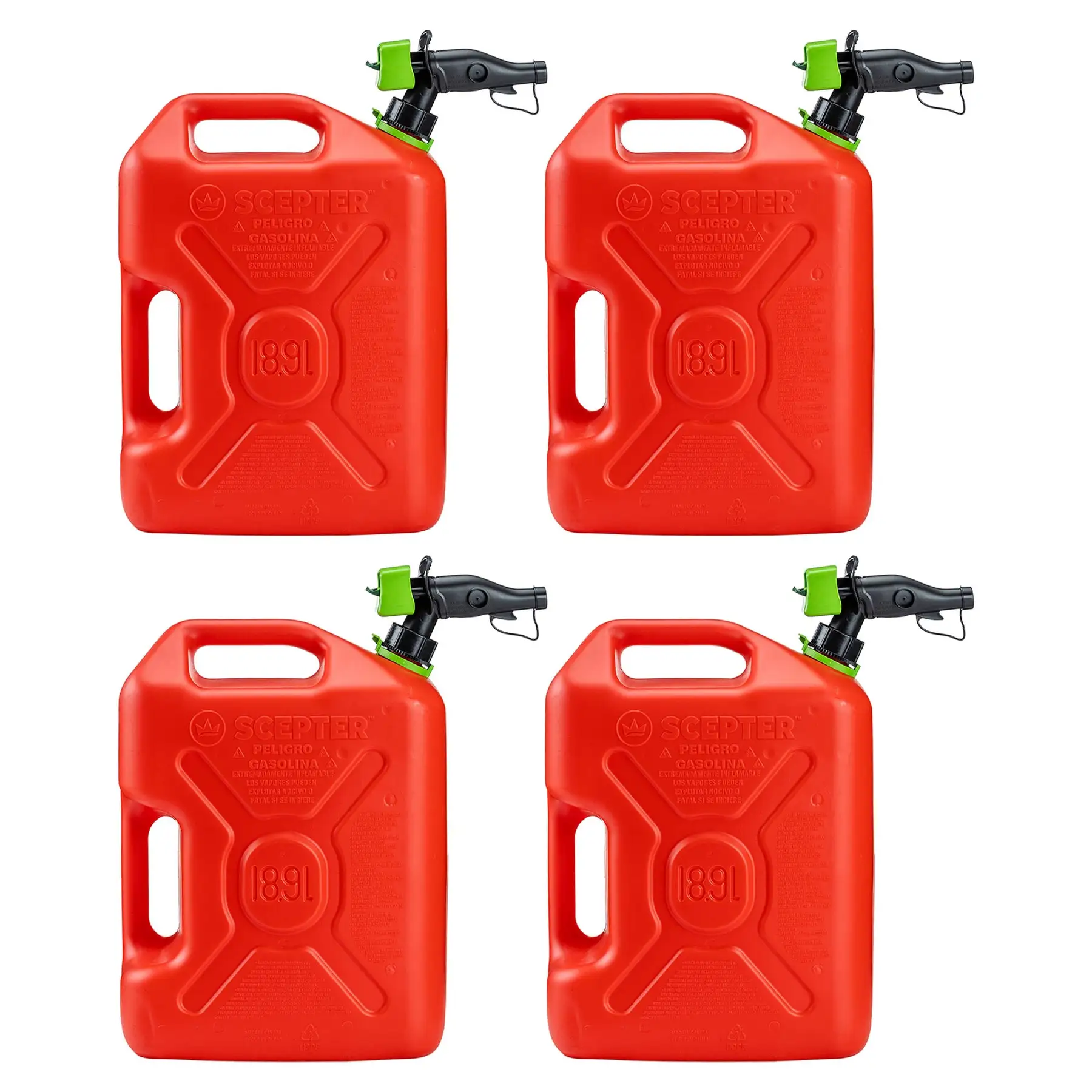 Scepter SmartControl Dual Handle Diesel Gas Container Jug, 5 Gal, 4 Pack, Red