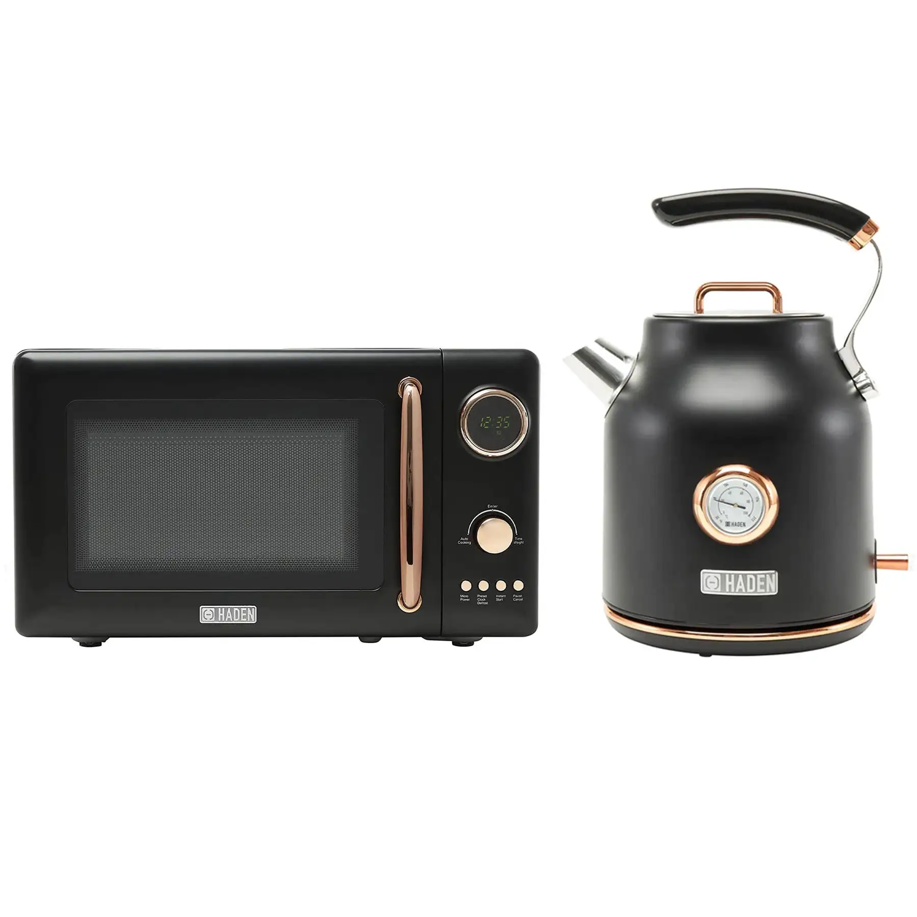 Haden 700W Microwave Oven and 1.7L Electric Kettle Kitchen Appliance Set, Black