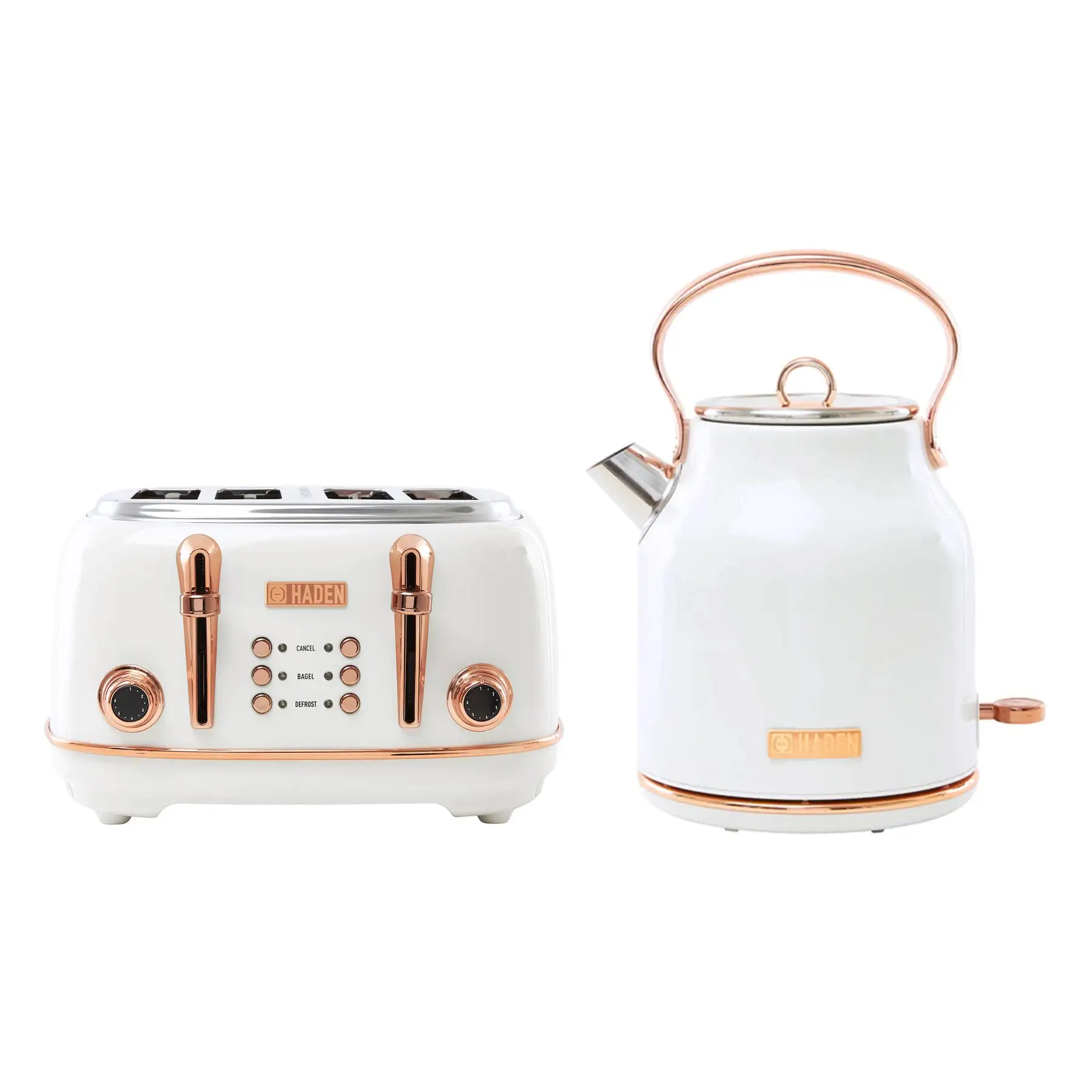 Haden Heritage 4 Slice Wide Slot Toaster & Electric Water Kettle, Ivory & Copper