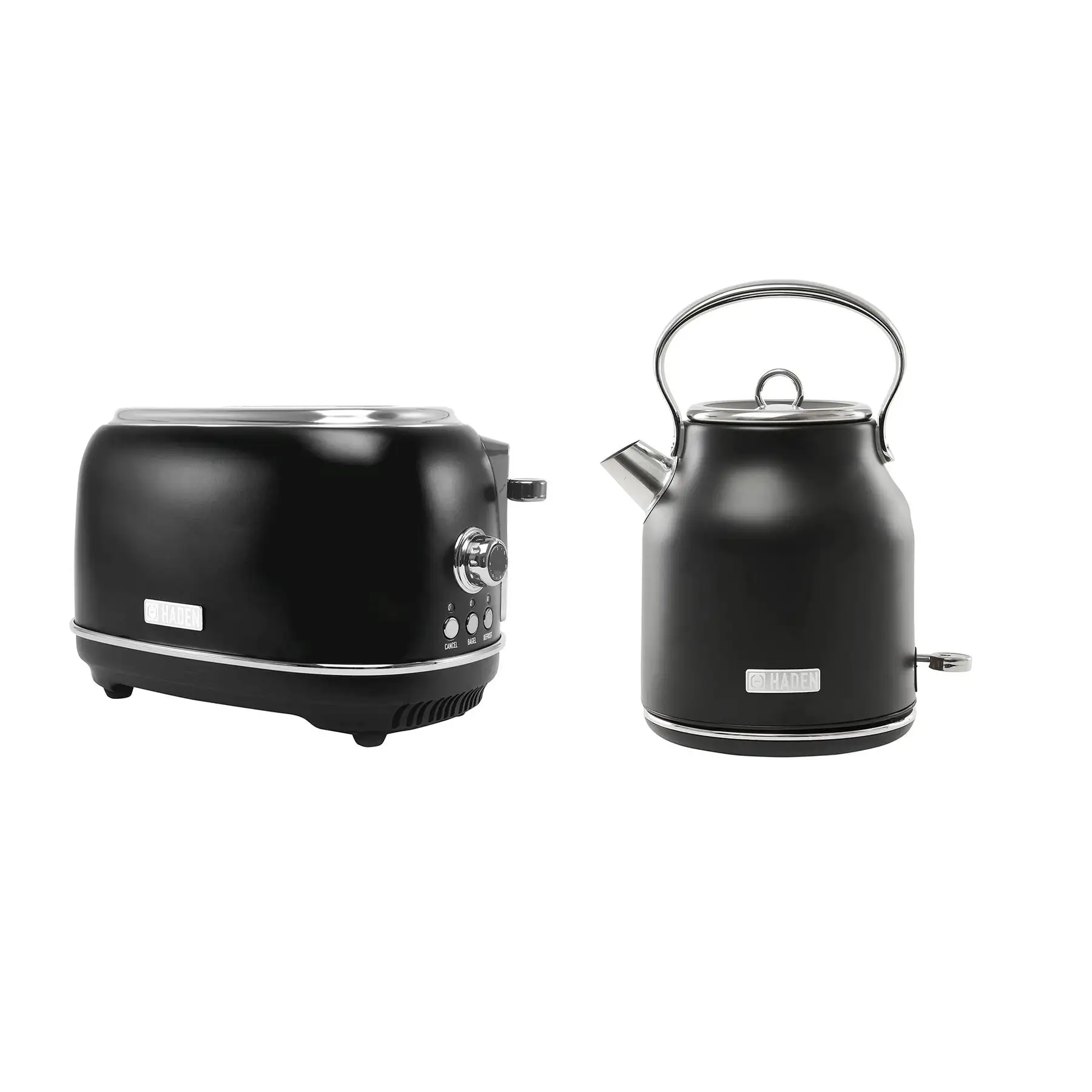 Haden Heritage 2 Slice Wide Slot Toaster & Electric Water Kettle, Black & Chrome