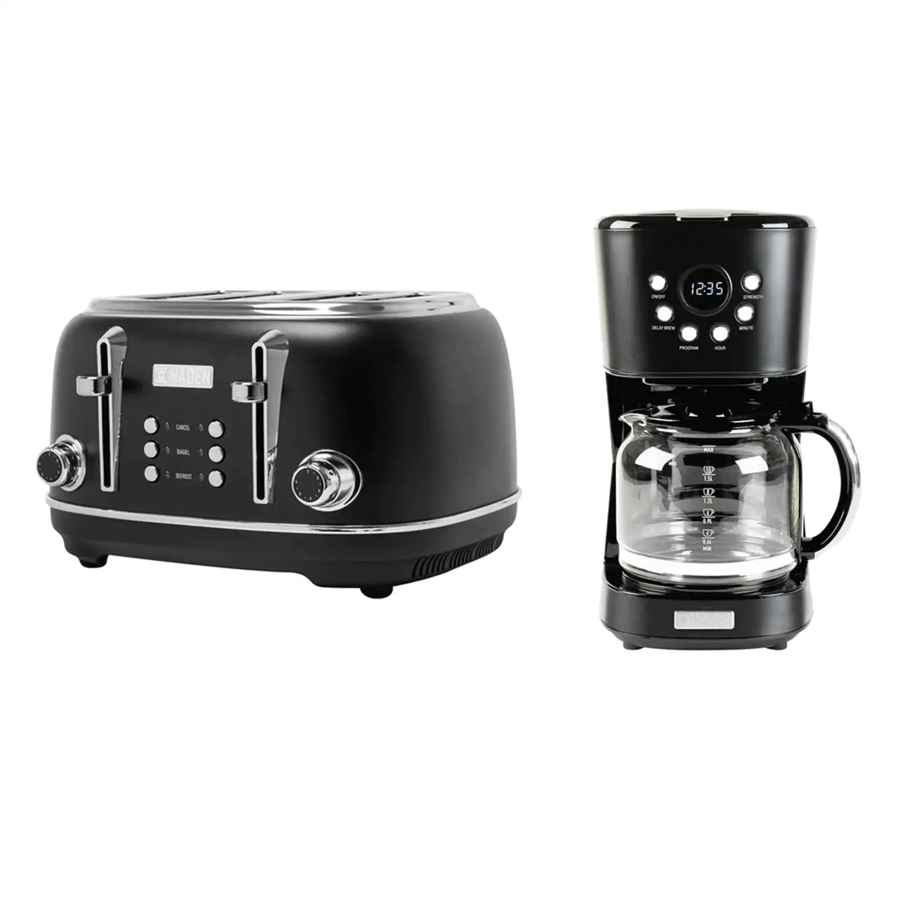 Haden Heritage 4 Slice Wide Slot Toaster & 12 Cup Coffee Maker, Black & Chrome