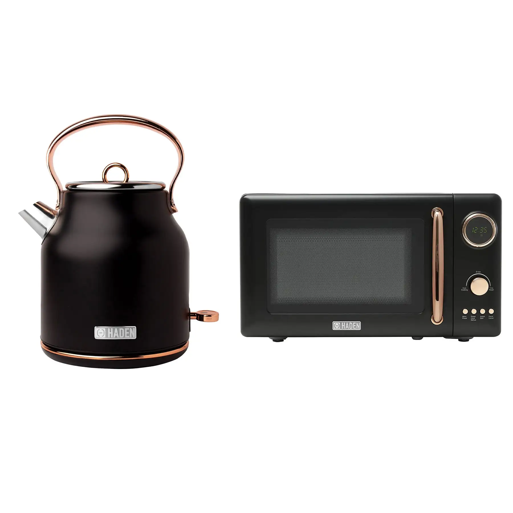 Haden 1.7L Electric Kettle and 700W Microwave Oven Kitchen Appliance Set, Black