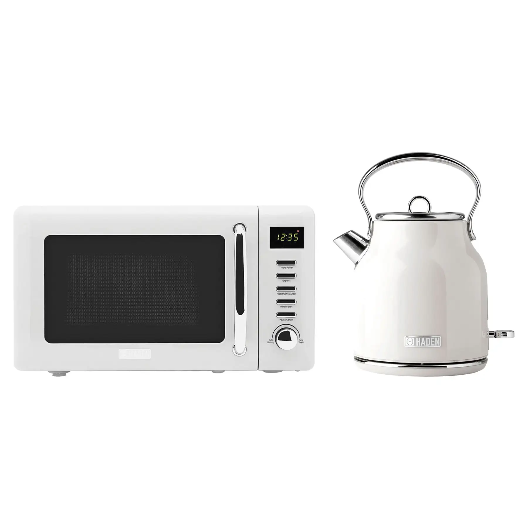 Haden Heritage Compact Microwave & 1.7L Electric Water Kettle, Ivory & Chrome