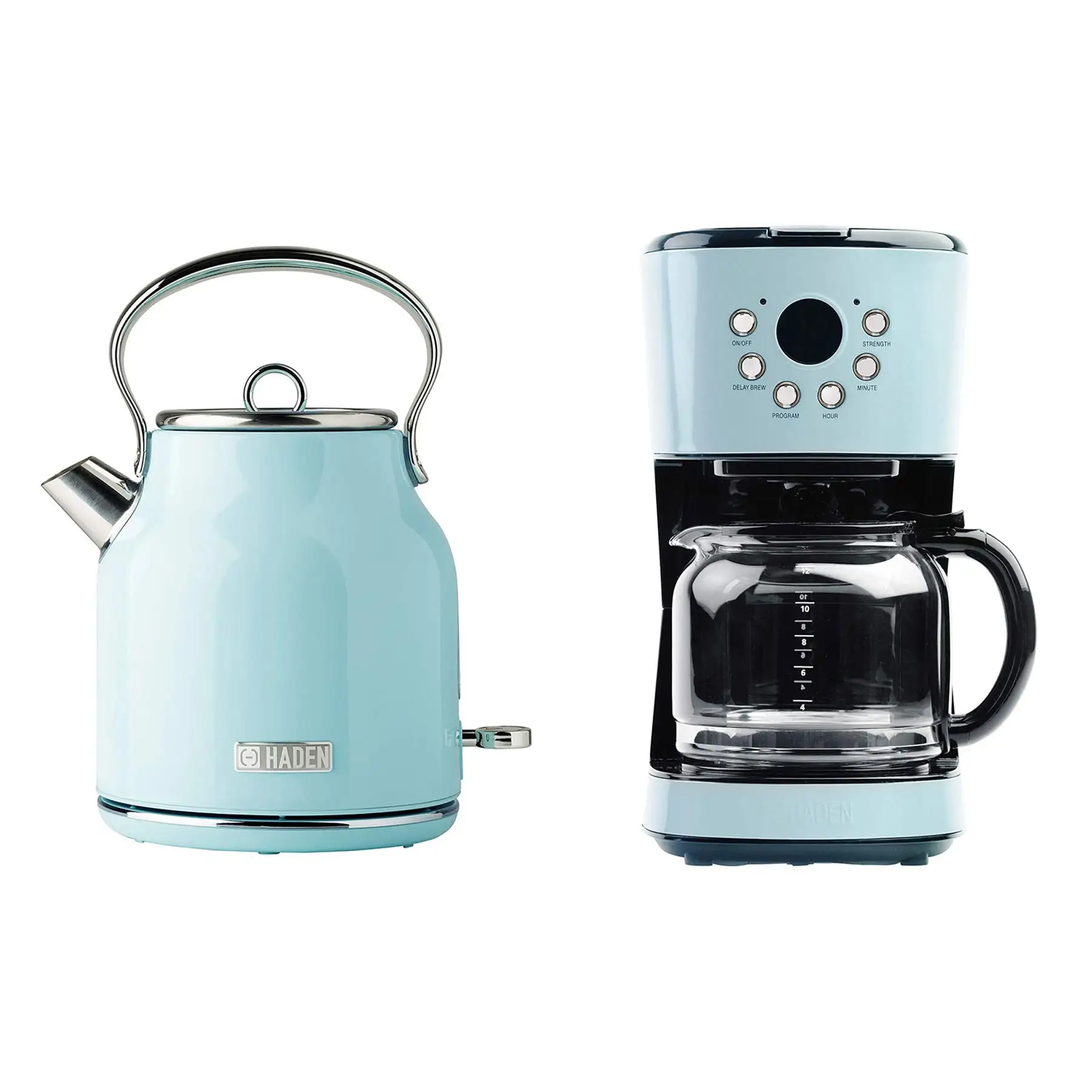 Haden Heritage 12 Cup Coffee Maker & 1.7L Electric Kettle, Turquoise & Chrome