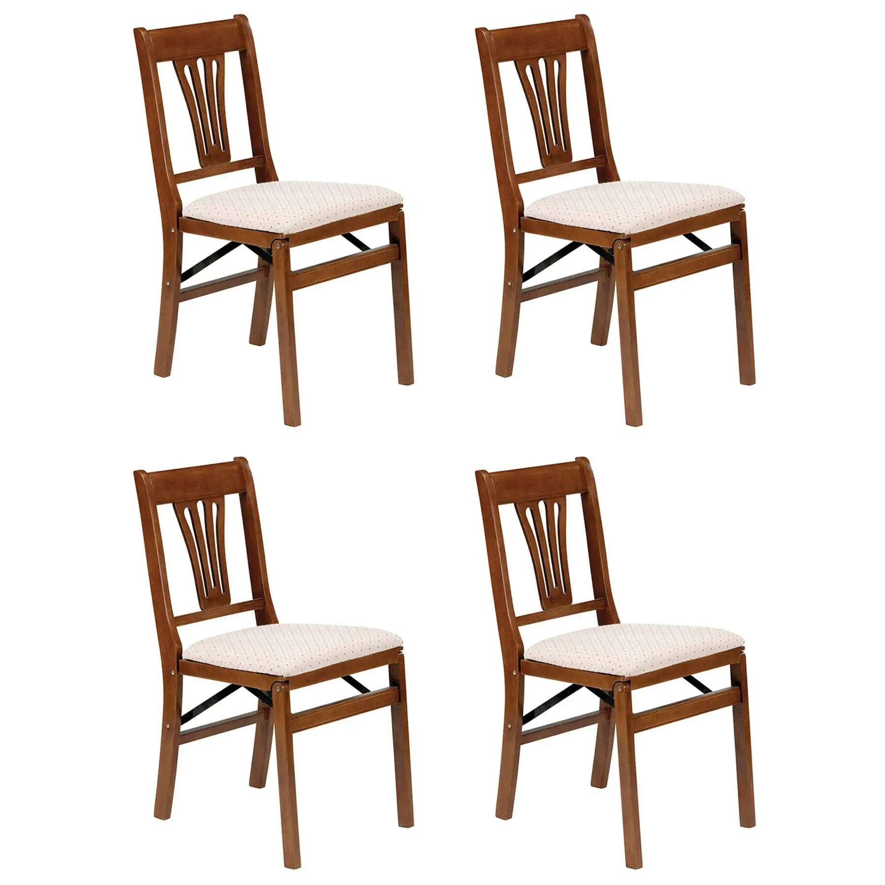 MECO Stakmore Urn Wood Upholstered Seat Folding Chair Set, 4 Pack, Fruitwood