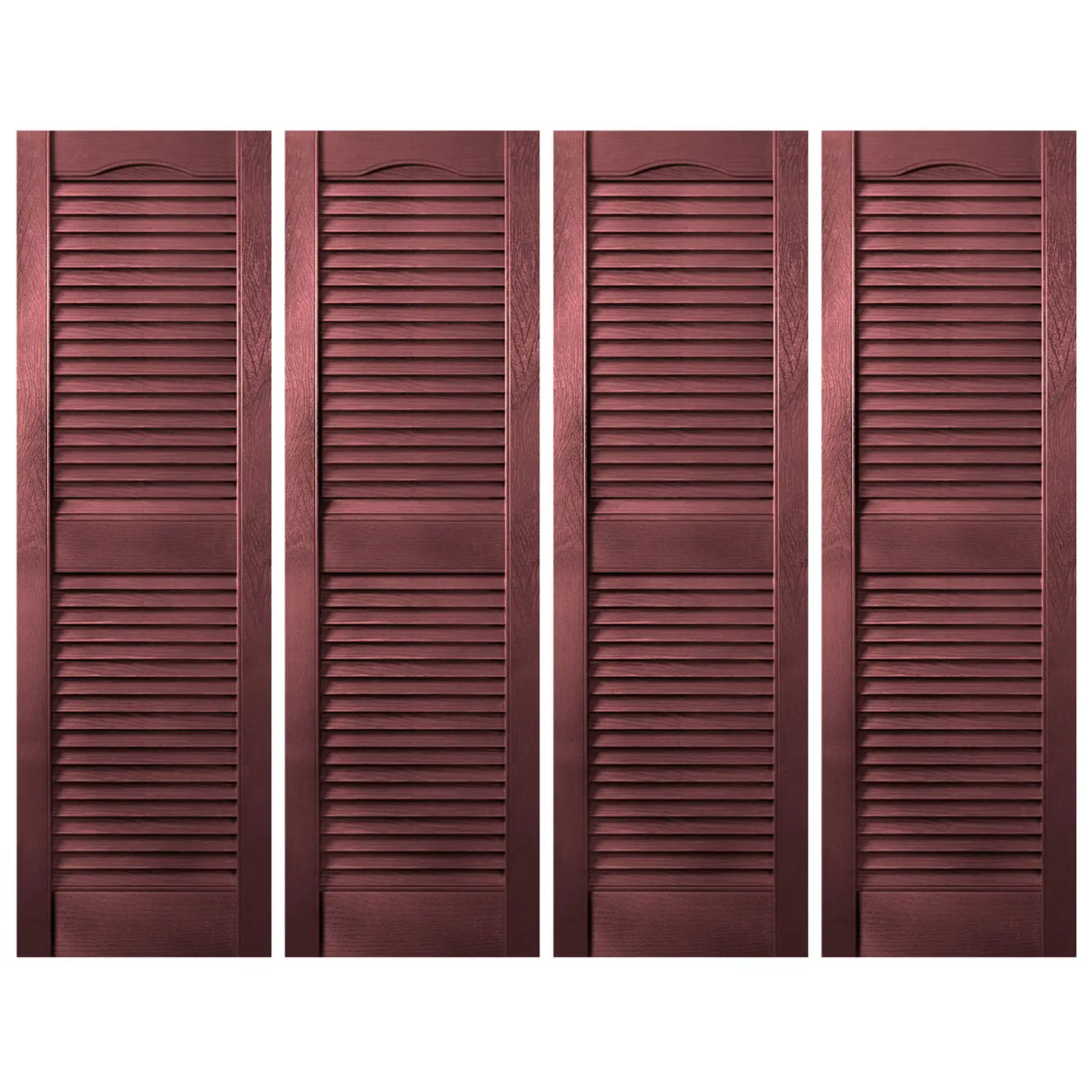 Plastic Development Group 14 x 63 Inch Vinyl Louvered Shutters, 4 Pack, Bordeaux