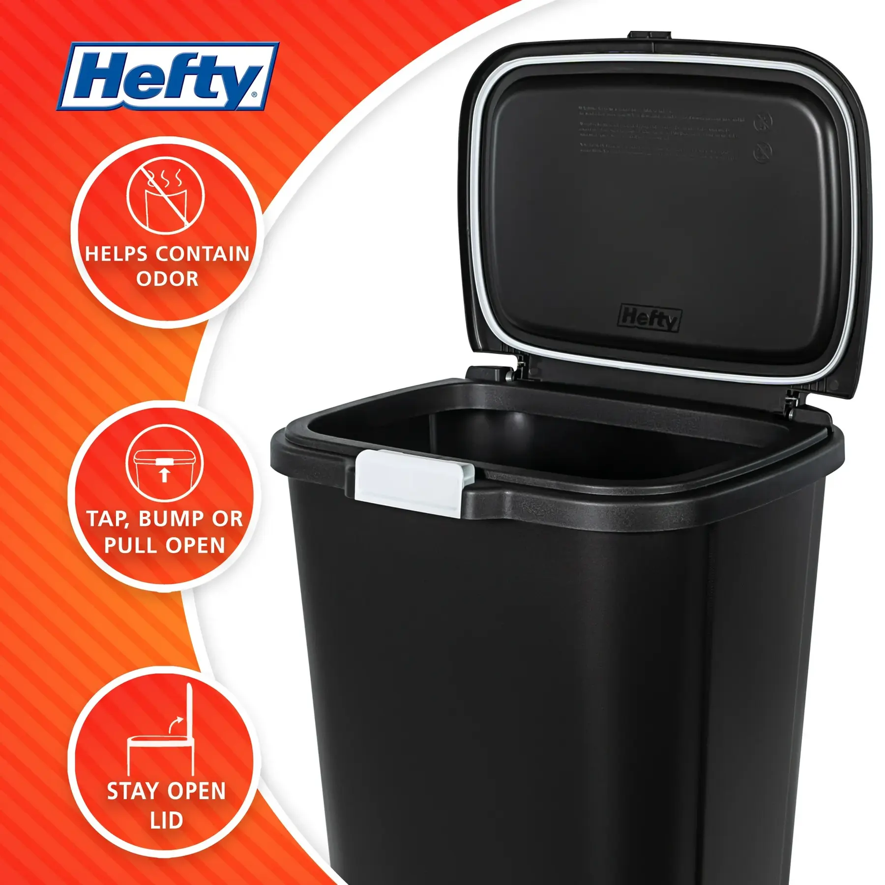 Hefty 13 Gallon Odor Block Touch Top Kitchen Durable Trash Can, 4 Pack, Black