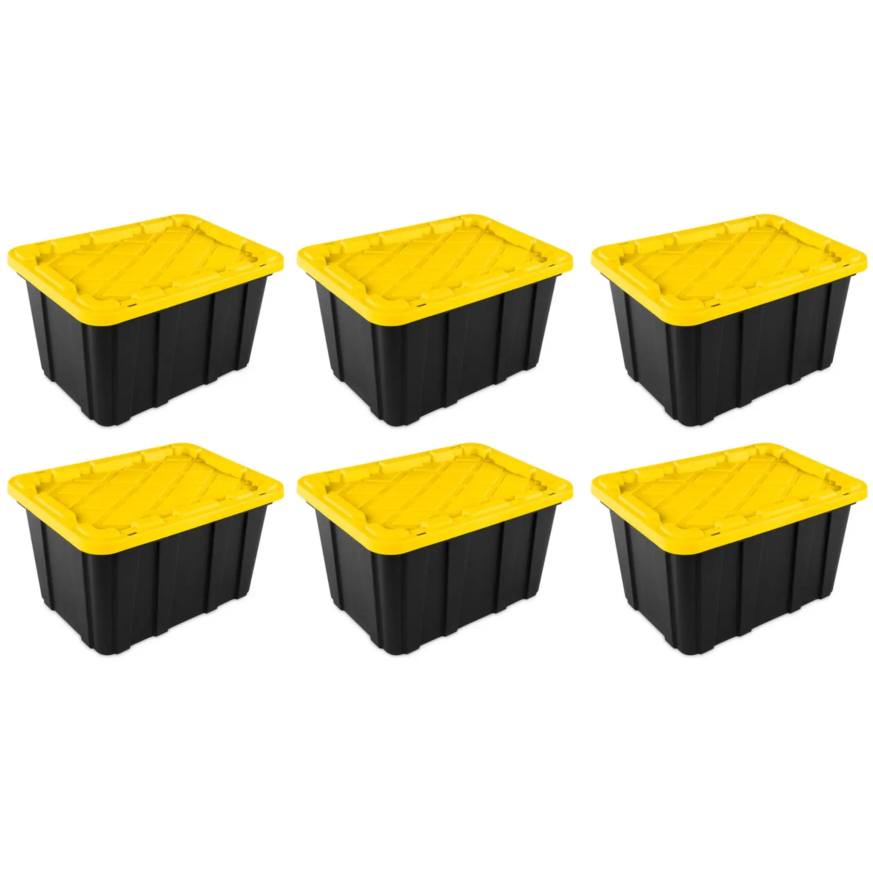 Sterilite 27 Gallon Industrial Stackable Storage Tote Lidded Containers, 6 Pack