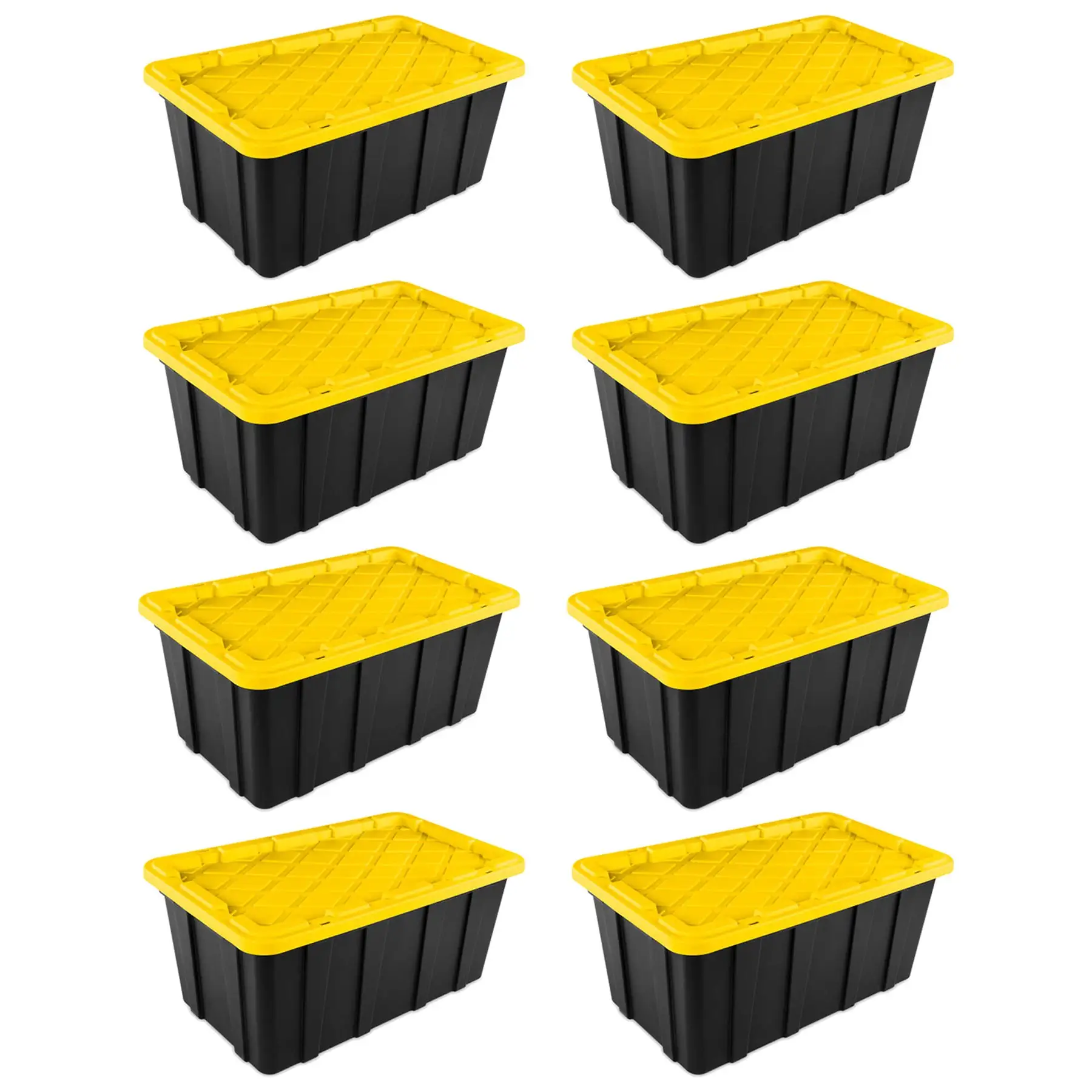 Sterilite 38 Gallon Industrial Stackable Storage Tote Lidded Containers, 8 Pack