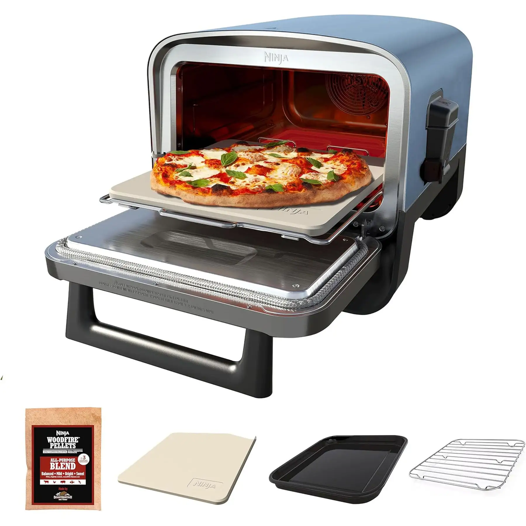 Ninja 8-in-1 Electric Programmable Metal Woodfire Pizza Oven with Timer, Navy