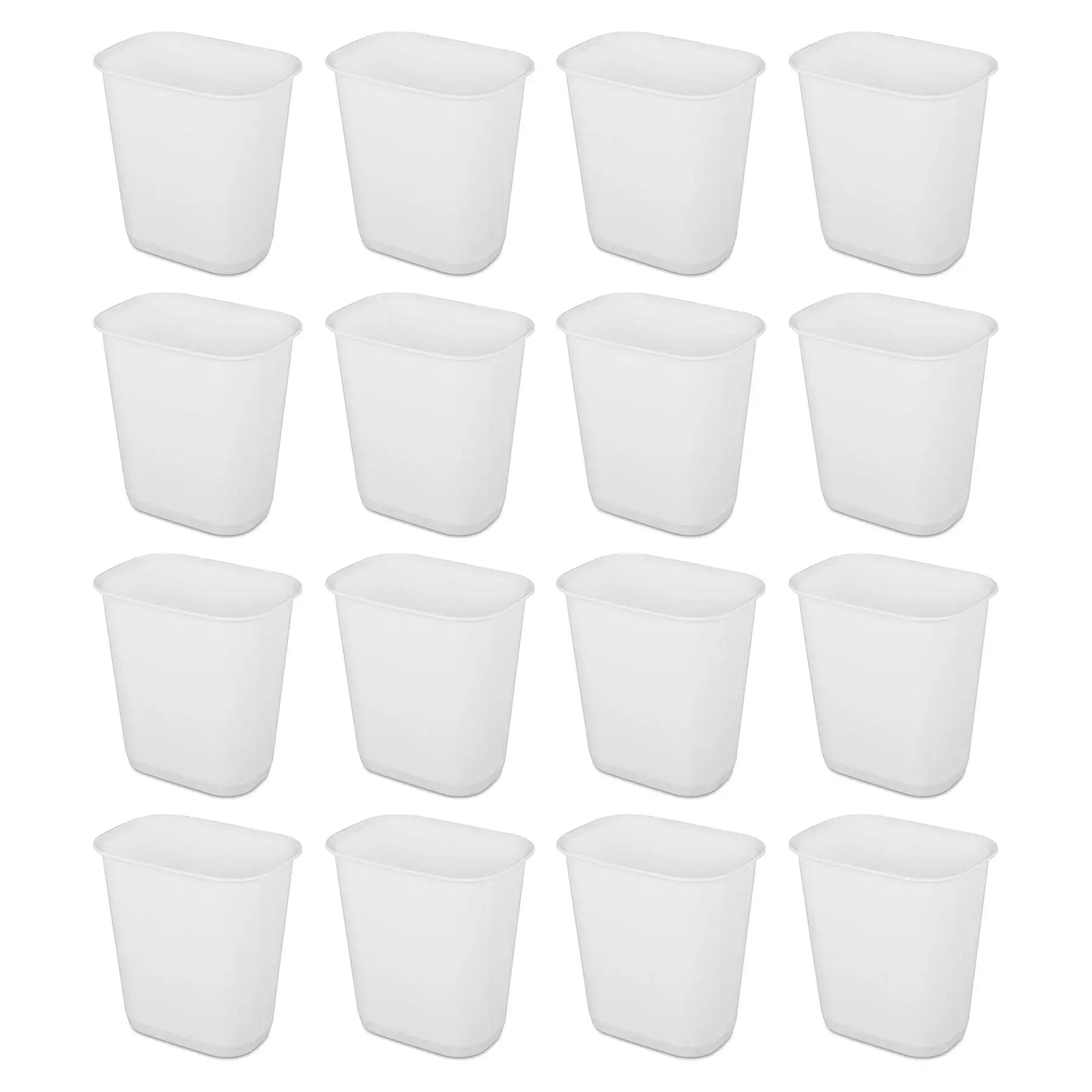 Sterilite 3 Gallon Rectangular Wastebasket Small Home Trash Bin, 16 Pack, White