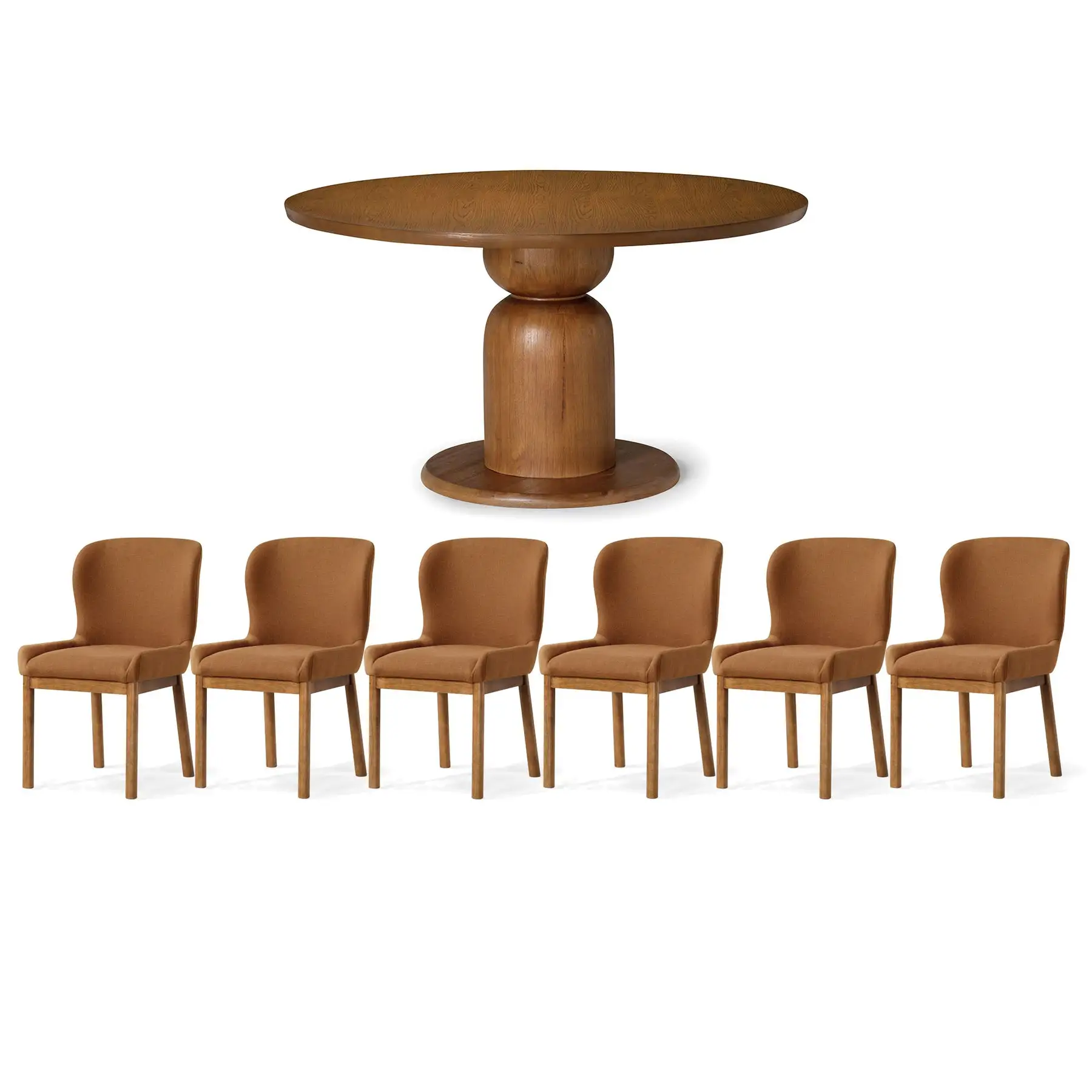 Maven Lane Mila Table and 6 Gia Chair Contemporary Dining Set, Refined Brown