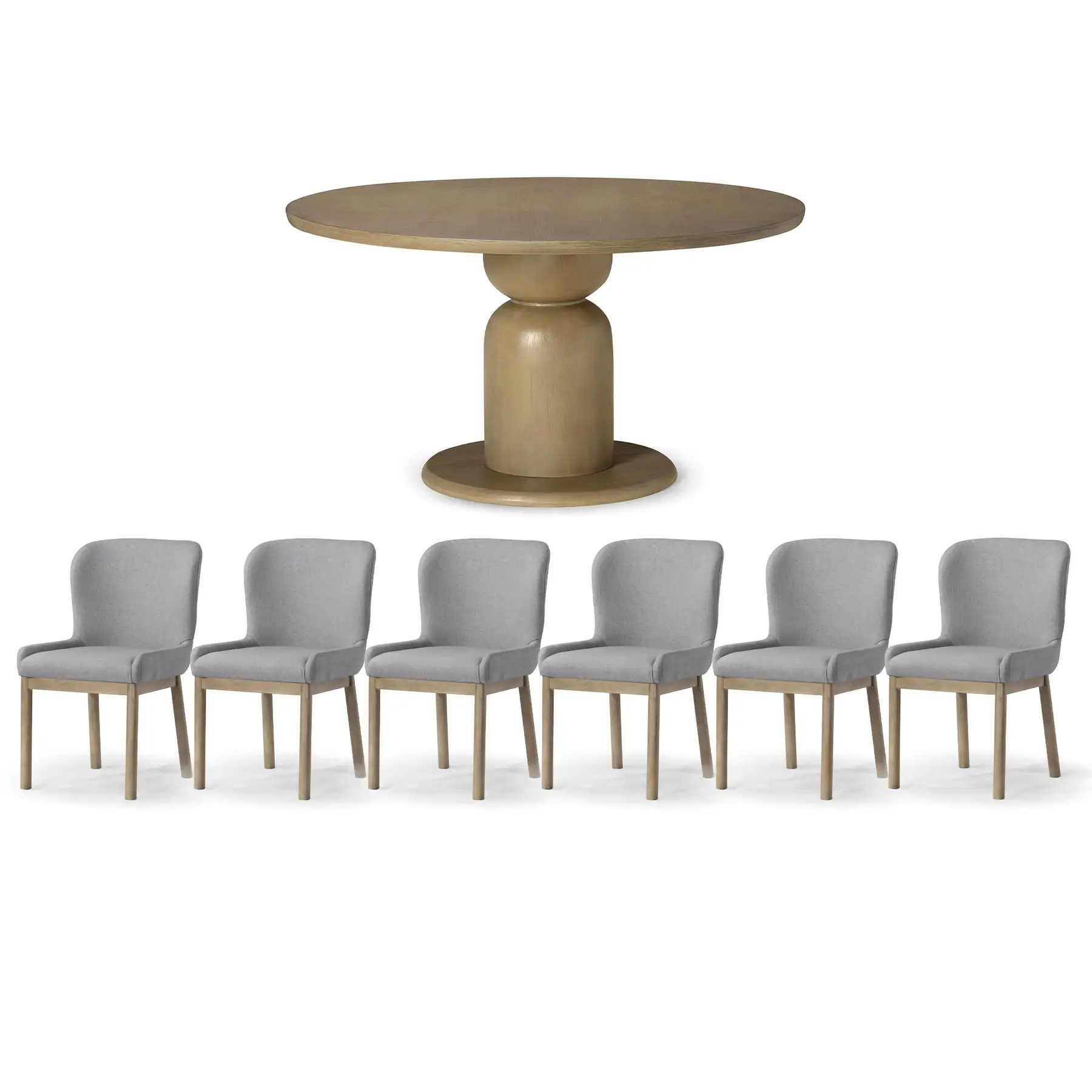 Maven Lane Mila Table and 6 Gia Chair Contemporary Dining Set, Refined Grey