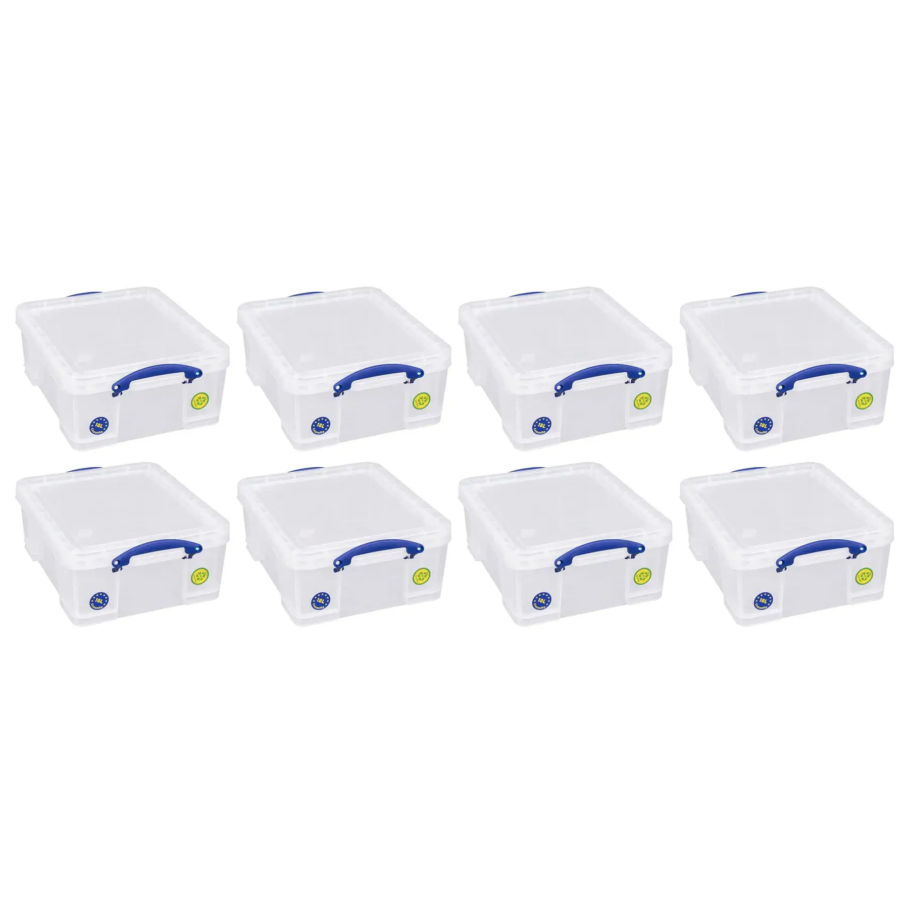 Really Useful Box 18L Storage Container w/Snap Lid & Clip Lock Handle, 8 Pack