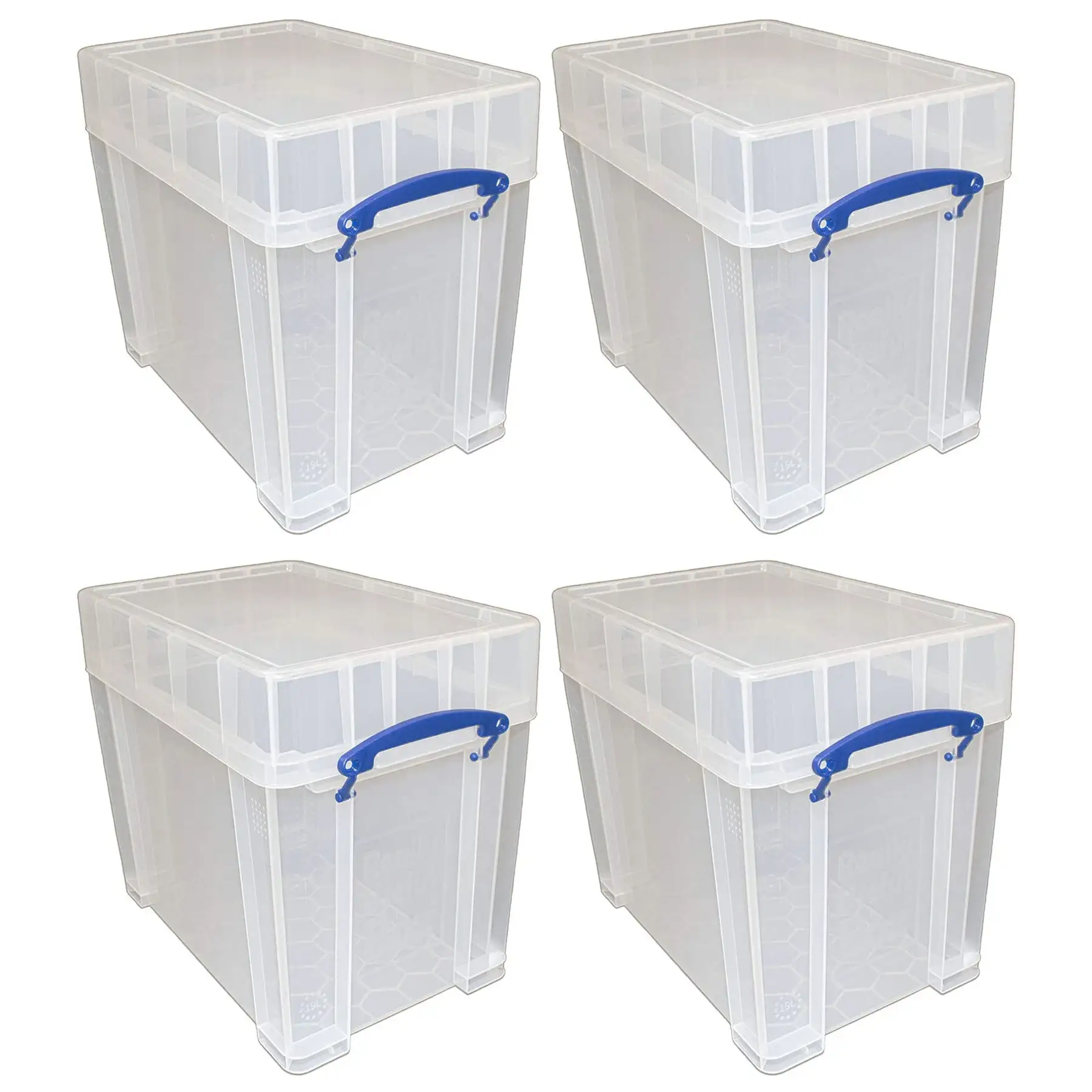 Really Useful Box 19 Liters Transparent Storage Container with Snap Lid, 4 Pack