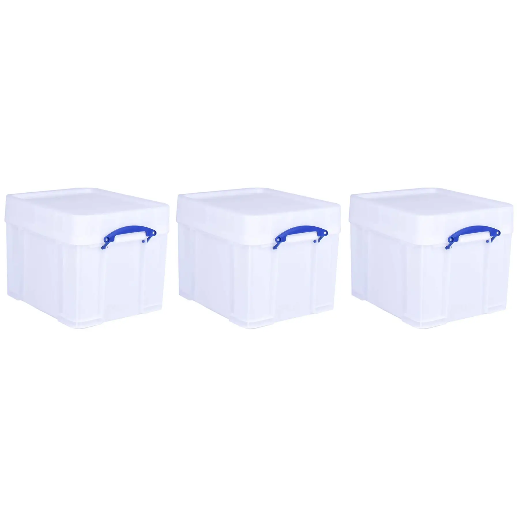 Really Useful Box 35 Liter Extra Strong Plastic Storage Box with XL Lid, 3 Pack