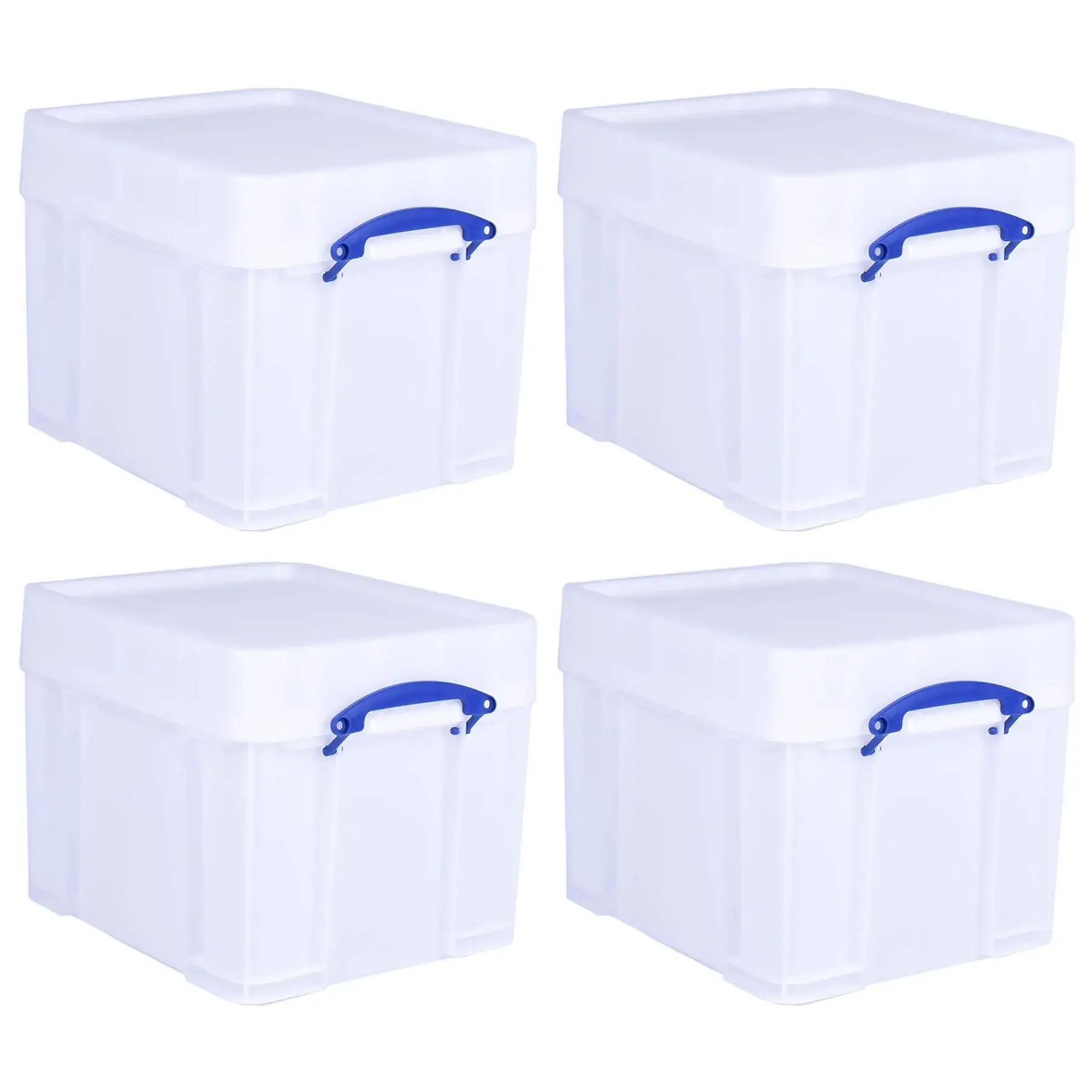 Really Useful Box 35 Liter Extra Strong Plastic Storage Box with XL Lid, 4 Pack