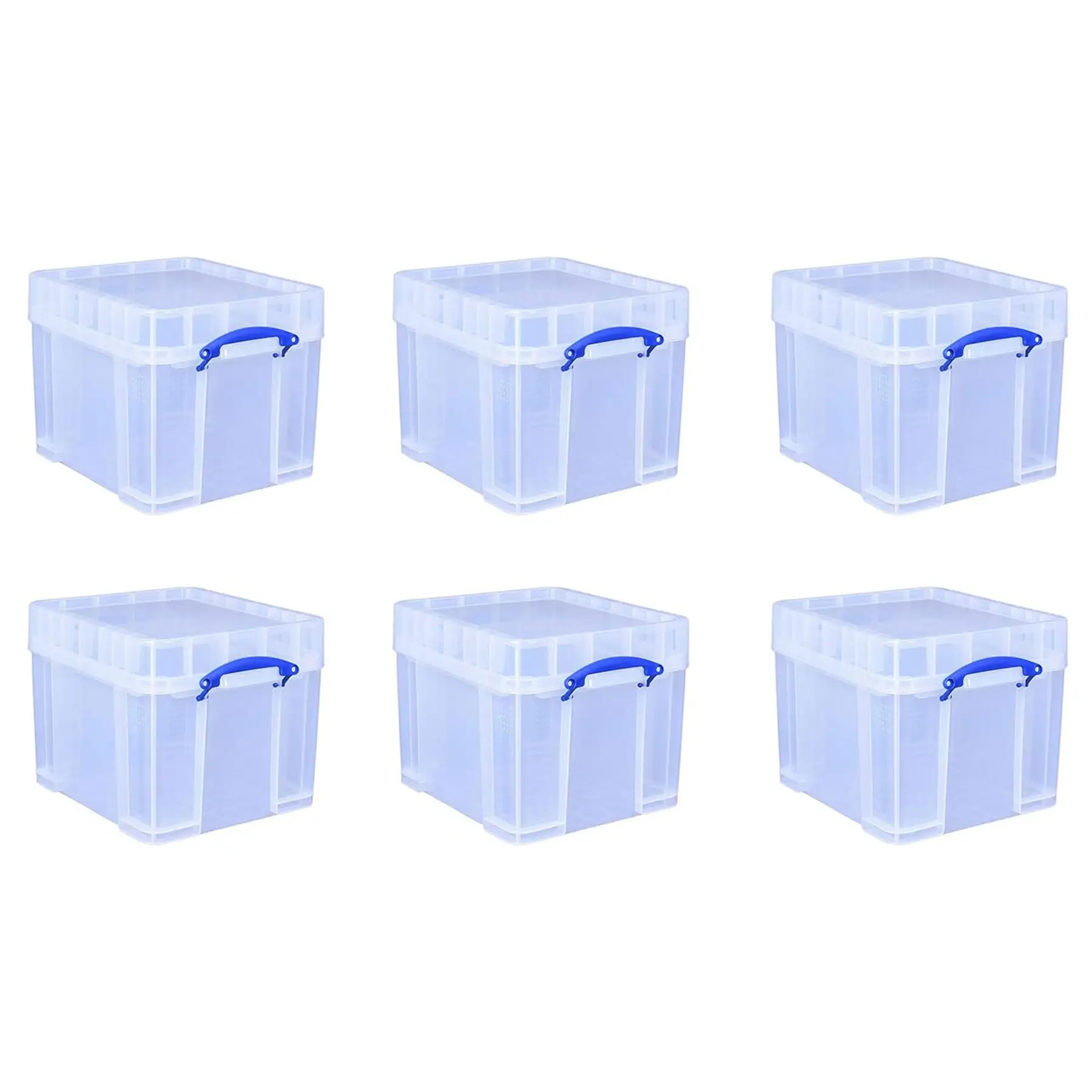 Really Useful Box 35 Liters Transparent Storage Container with Snap Lid, 6 Pack