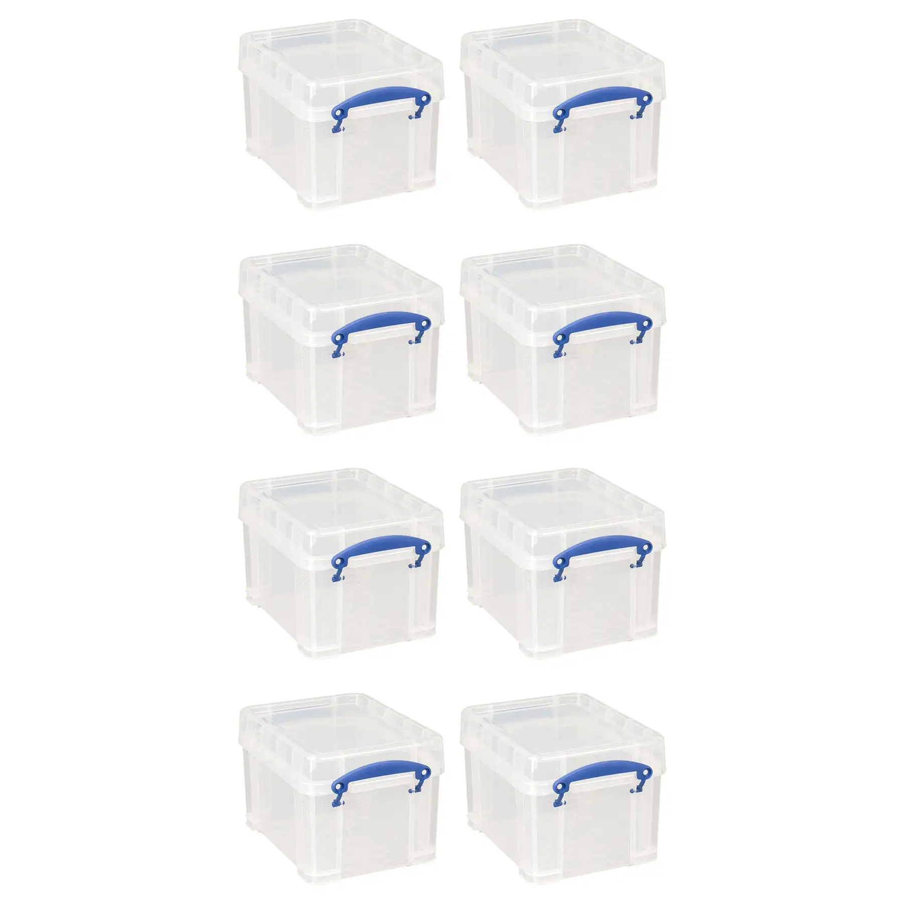 Really Useful Box 3 Liter Snap Lid Storage Bin for Music Storage, 8 Pack, Clear