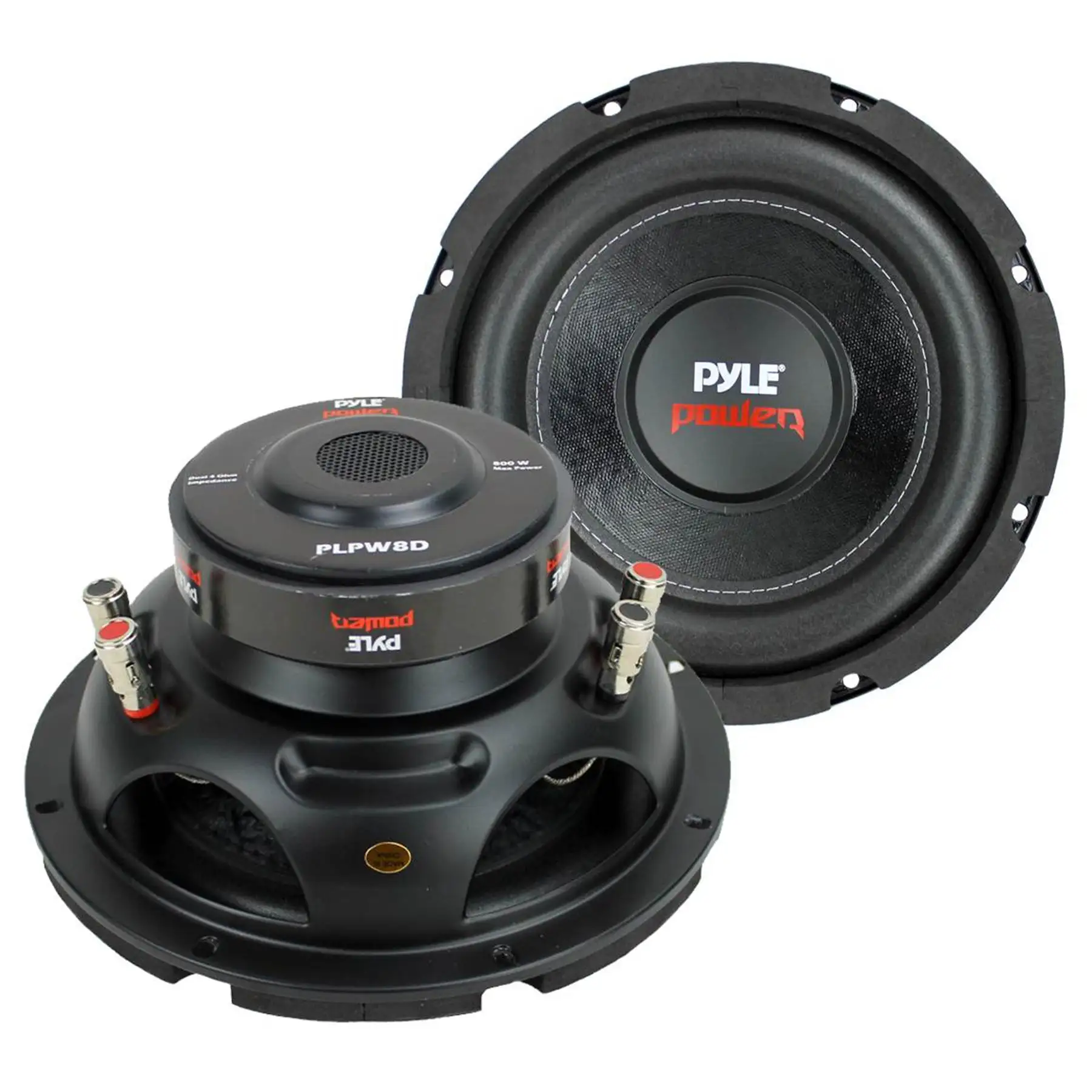 Pyle 8 Inch 1600W DVC 4 Ohm Car Audio Subwoofer Speaker Set, Black (2 Pack)