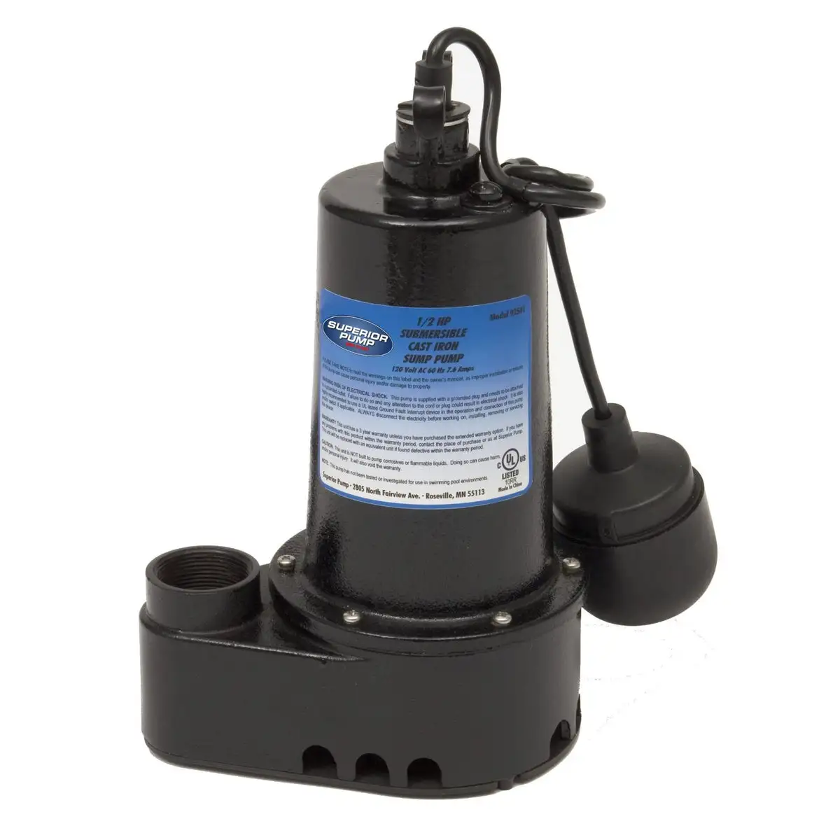 Superior Pump 92501 Iron Sump Pump Tethered