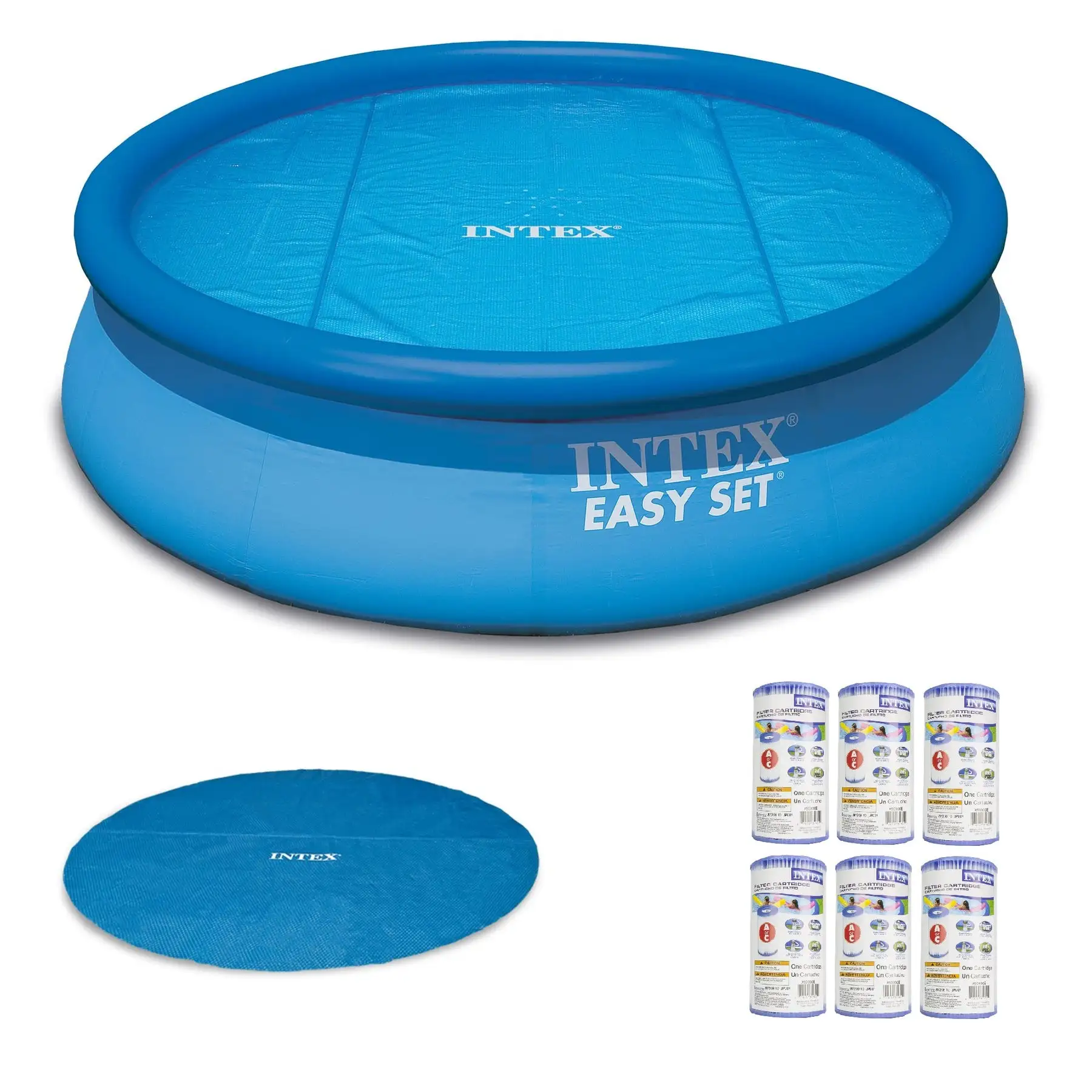 Intex Inflatable Round Pool, 18?? Round Solar Pool Cover & Type A Filter (6 Pack)