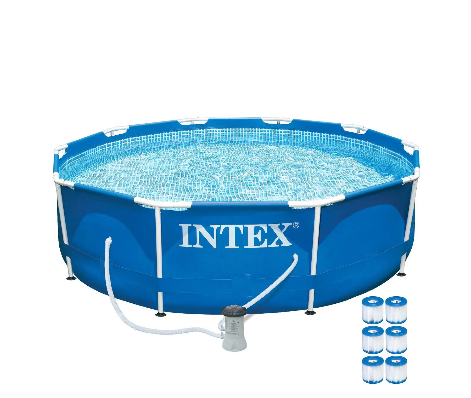 Intex 10ft x 30in Metal Frame Above Ground Pool Set & 6 Type H Filter Cartridges